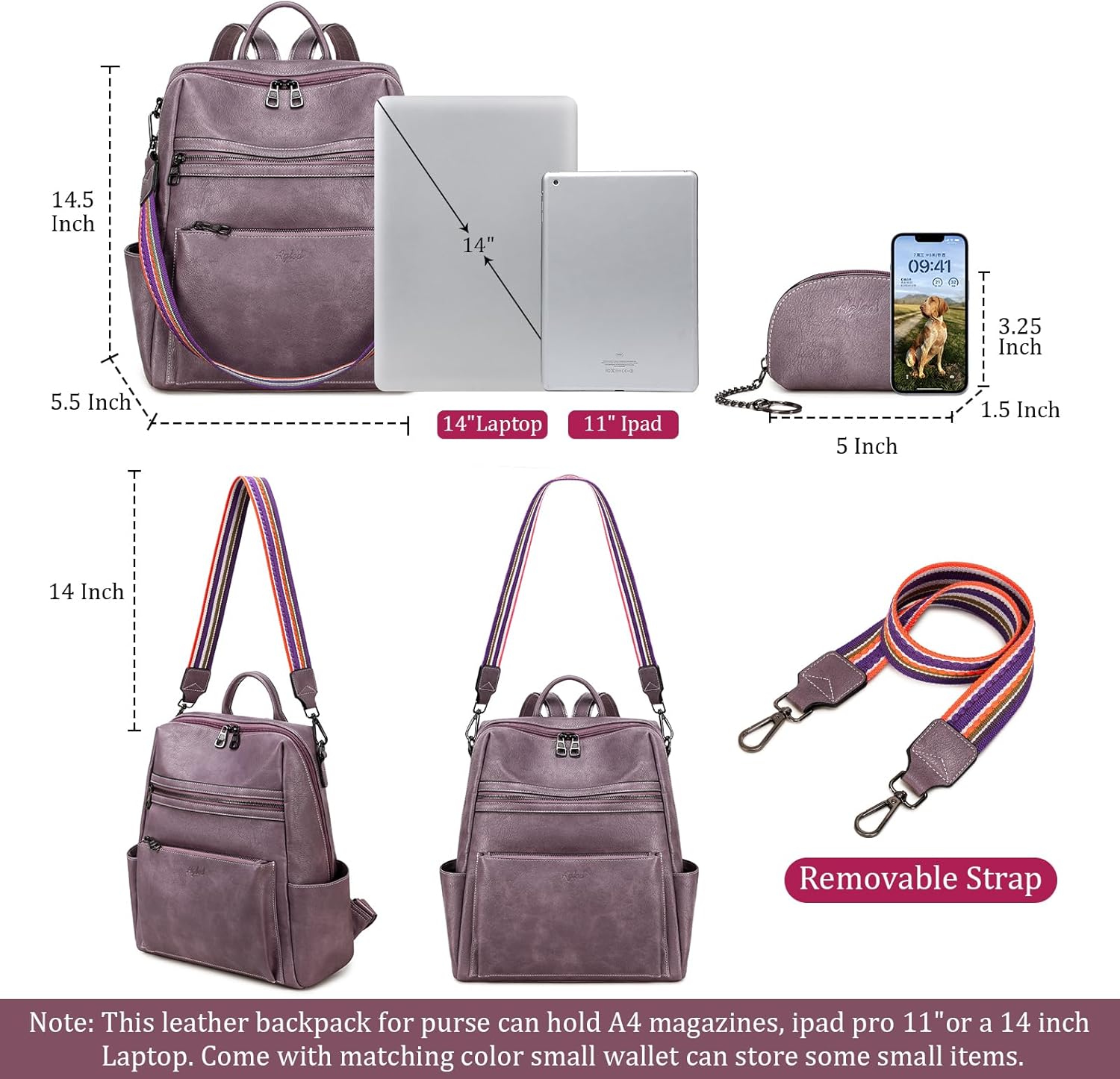 Leather Backpack Purse for Women Designer Ladies Shoulder Bag Fashion Faux Work Travel Handbags - Image 3