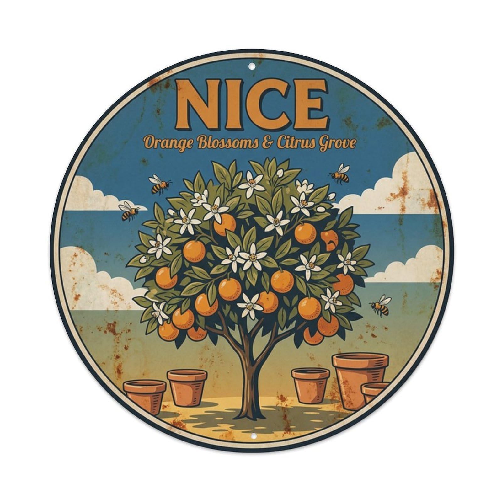 Olhnbad Style Orange Blossoms Citrus Grove Culture Nice Travel Metal Tin Sign