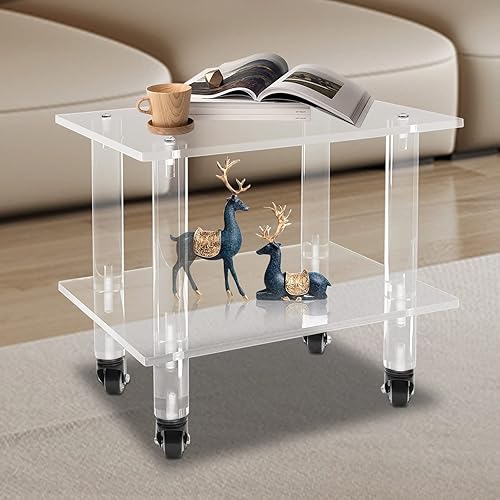 Miniatura 2 de Soporte para impresora, mesa de impresora de acrílico transparente de 2 niveles con ruedas, moderno carrito rodante independiente para oficina y