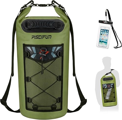 Piscifun - Mochila seca flotante e impermeable, 510203040 L, con funda impermeable para teléfono, para kayak, canotaje, surf, rafting y pesca