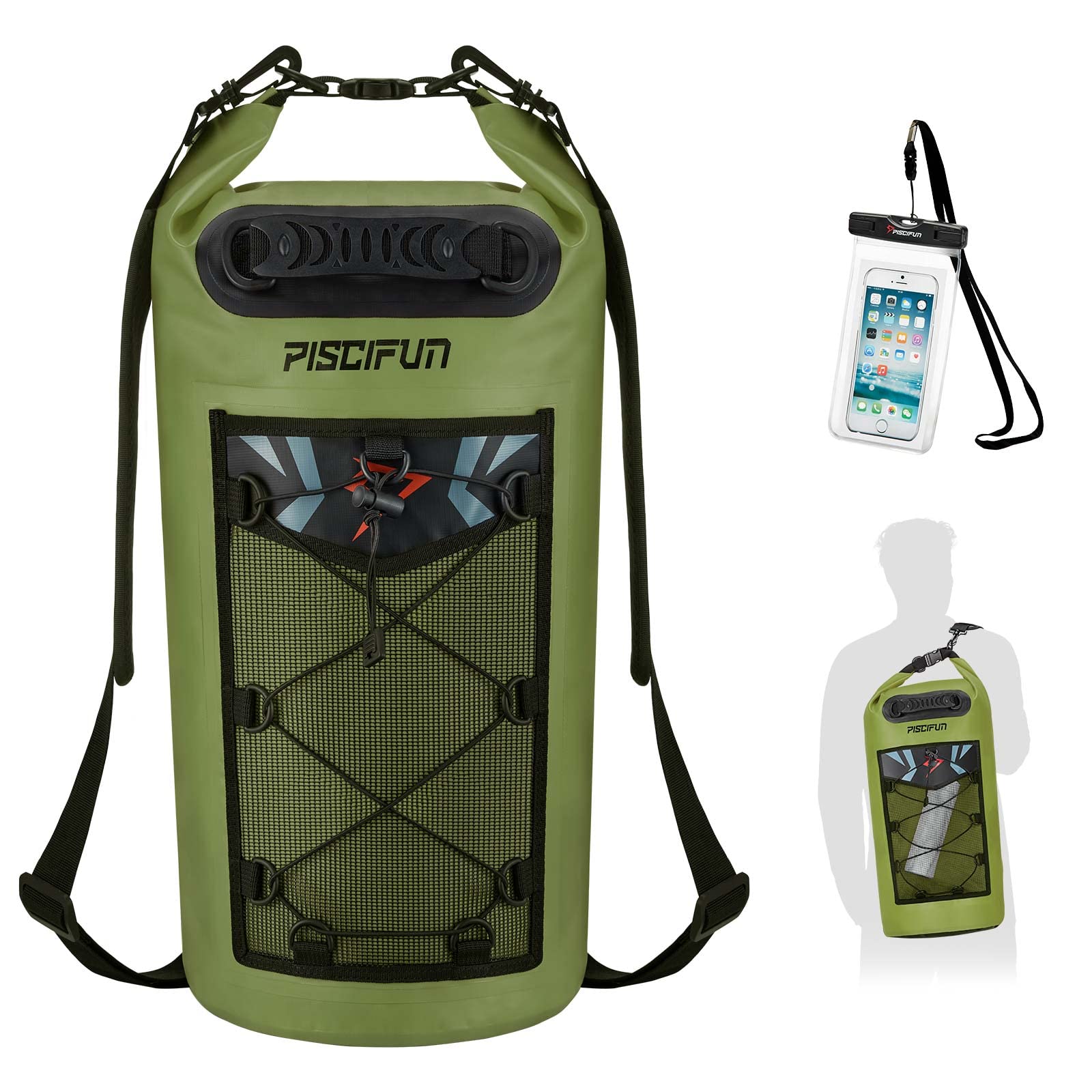 Piscifun Dry Bag, Waterproof Floating Backpack 10L/20L/30L/40L with Waterproof Phone Case for Boating, Kayaking, Fishing