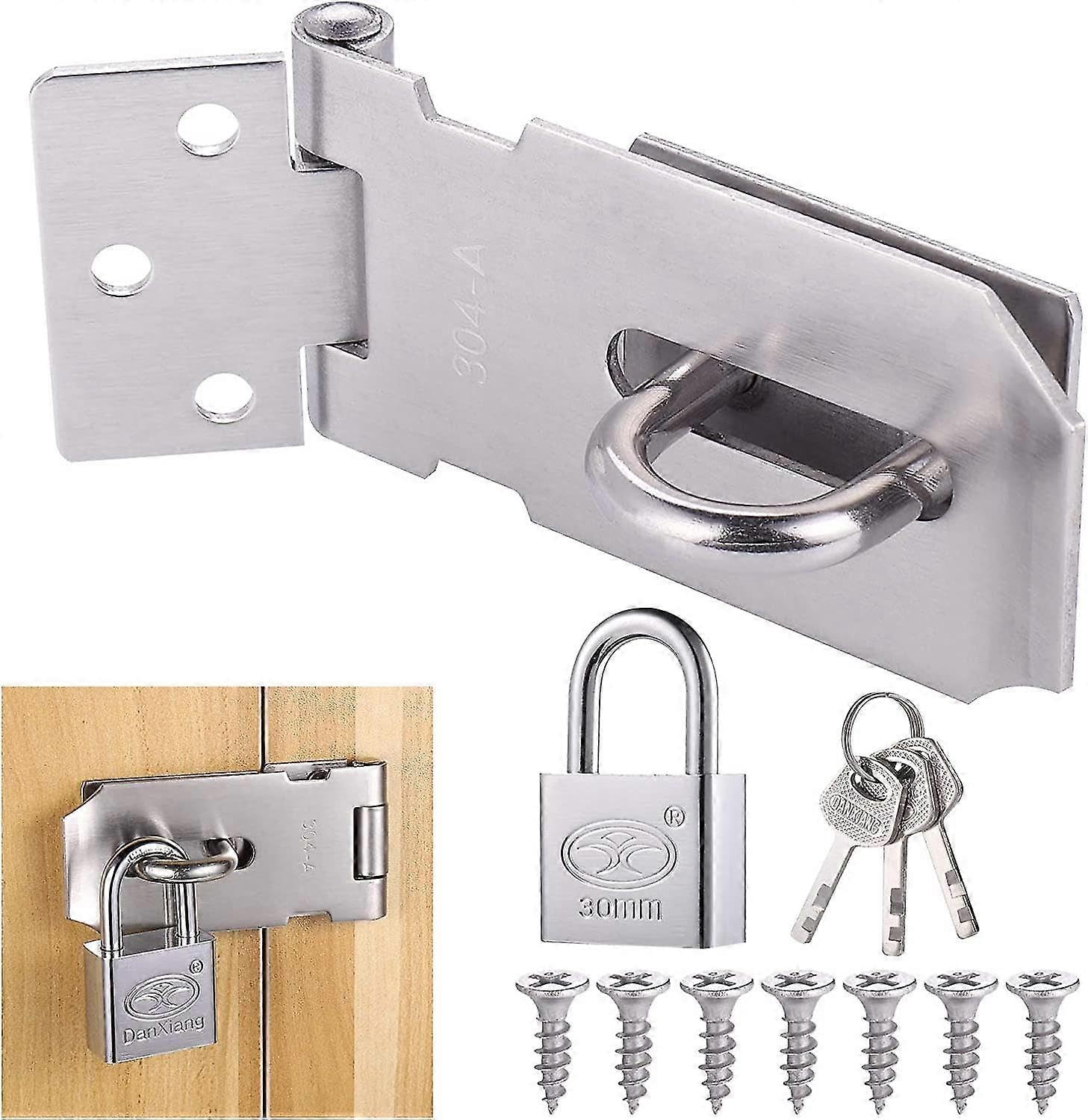 Joyhappst Image Color Staple Padlock Hasp With Padlock And Screw Heavy Duty Staple Padlock, Waterproof Door Lock