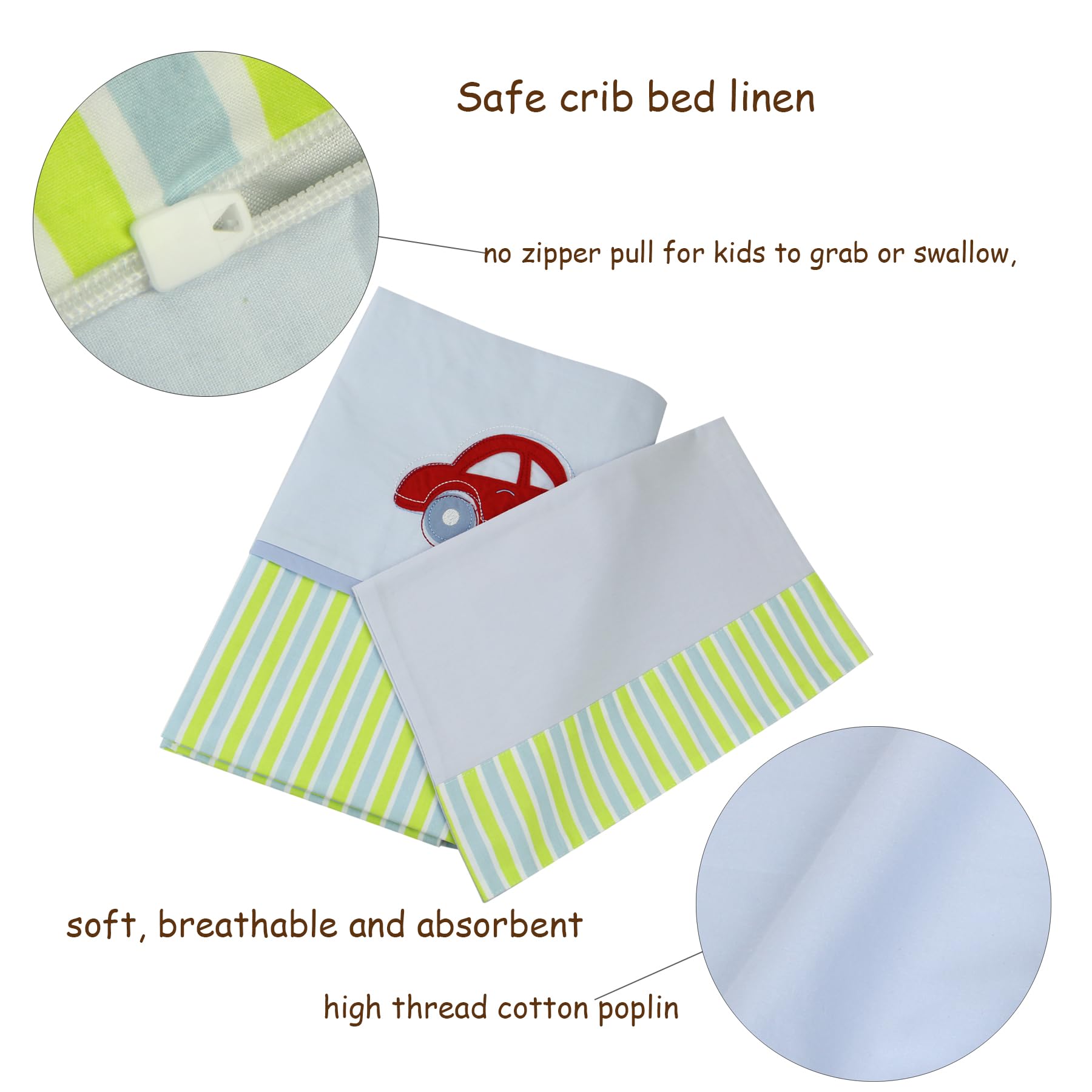 Parure de lit 2 pièces pour berceau de bébé, 100 % popeline de coton, housse de couette de 100 x 122 cm et taie d'oreiller de 30,5 x 45,7 cm, broderie douce pour bébé