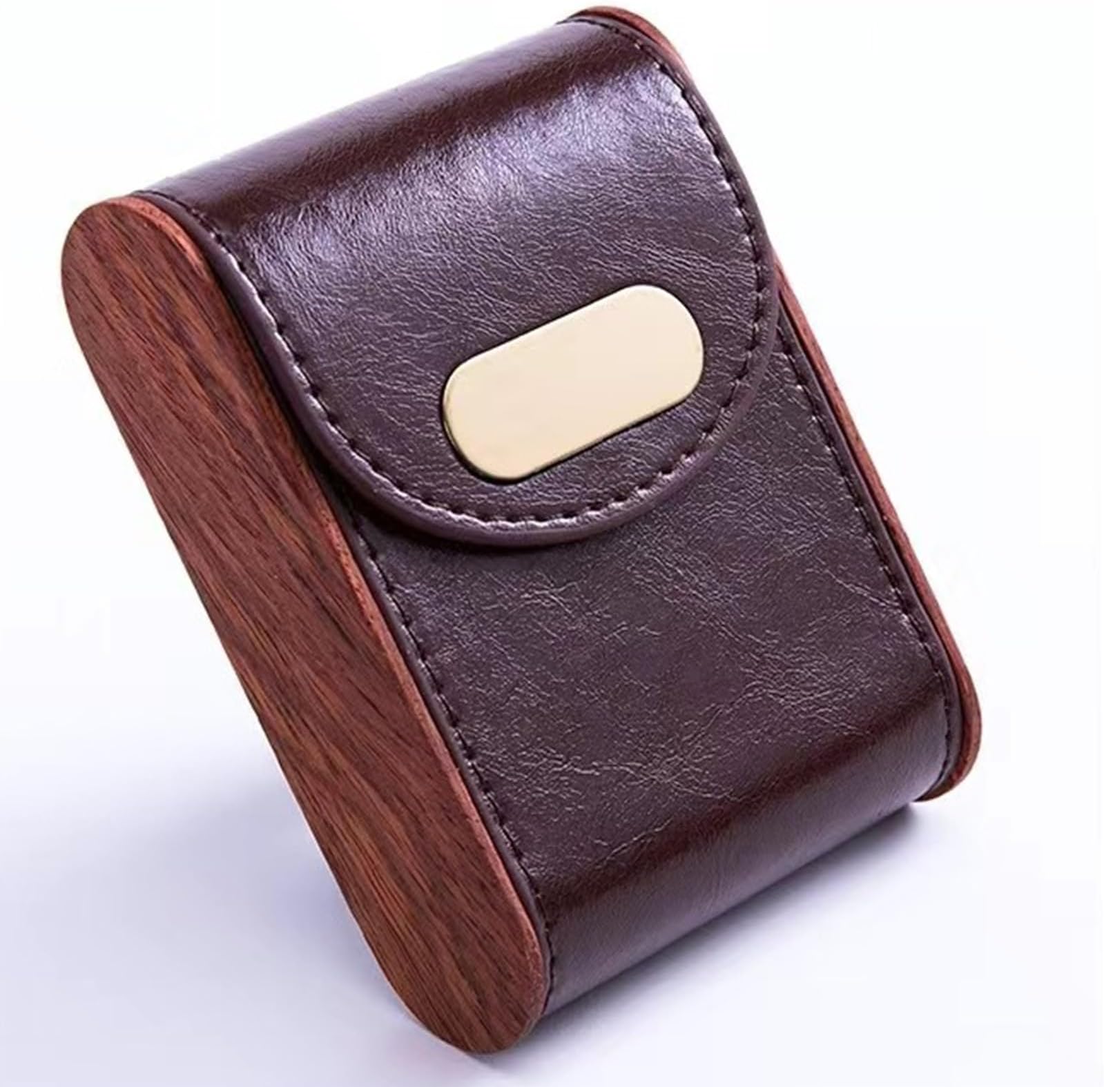 Cigarette Case PU Leather Wooden Cigarette Storage Case Portable Cigarette Organizer Case Design Pocket Carrying Cigarette Box for Men and Women Smoking Accessories (Brown)