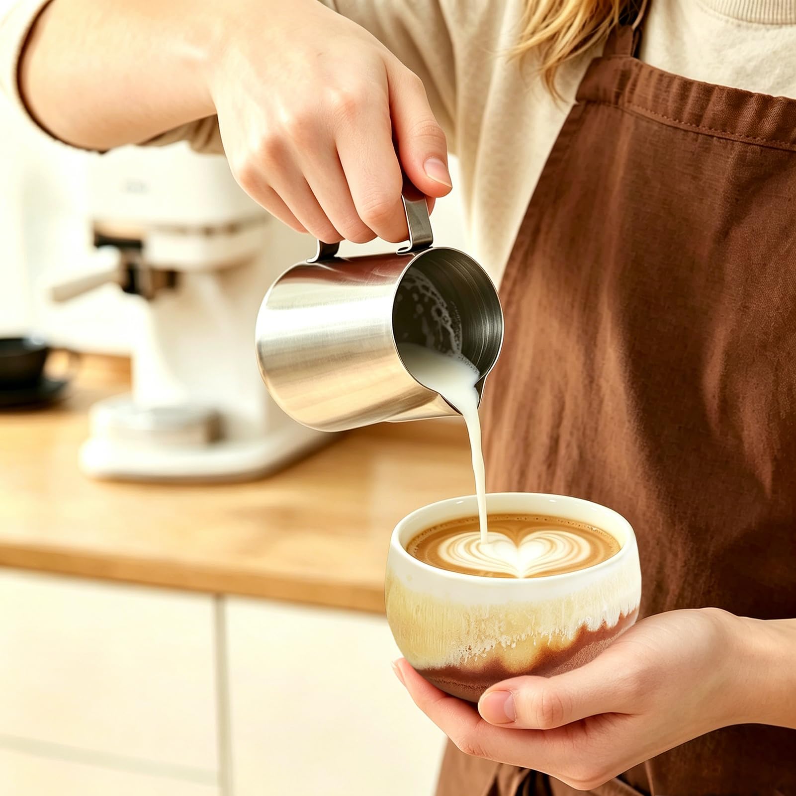 Cappuccinotassen SET 4x210ml-Weiß, Hochwertige Tassen aus Porzellan, Handgefertigte bunte Kaffeetassen, Keramik Teetassen ohne Henkel, spülmaschinenfest, Latte Macchiato, Cappuccino