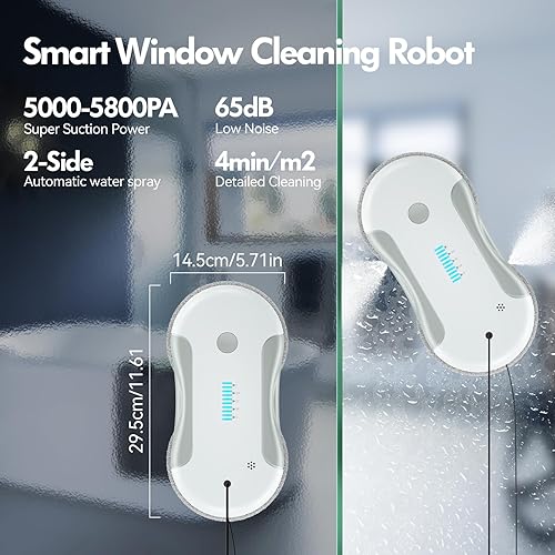 Miniatura 2 de Robot de limpieza de ventanas, 5800Pa robot limpiador de ventanas inteligente con rociador de agua doble de 2.7 fl oz, con planificación de caminos