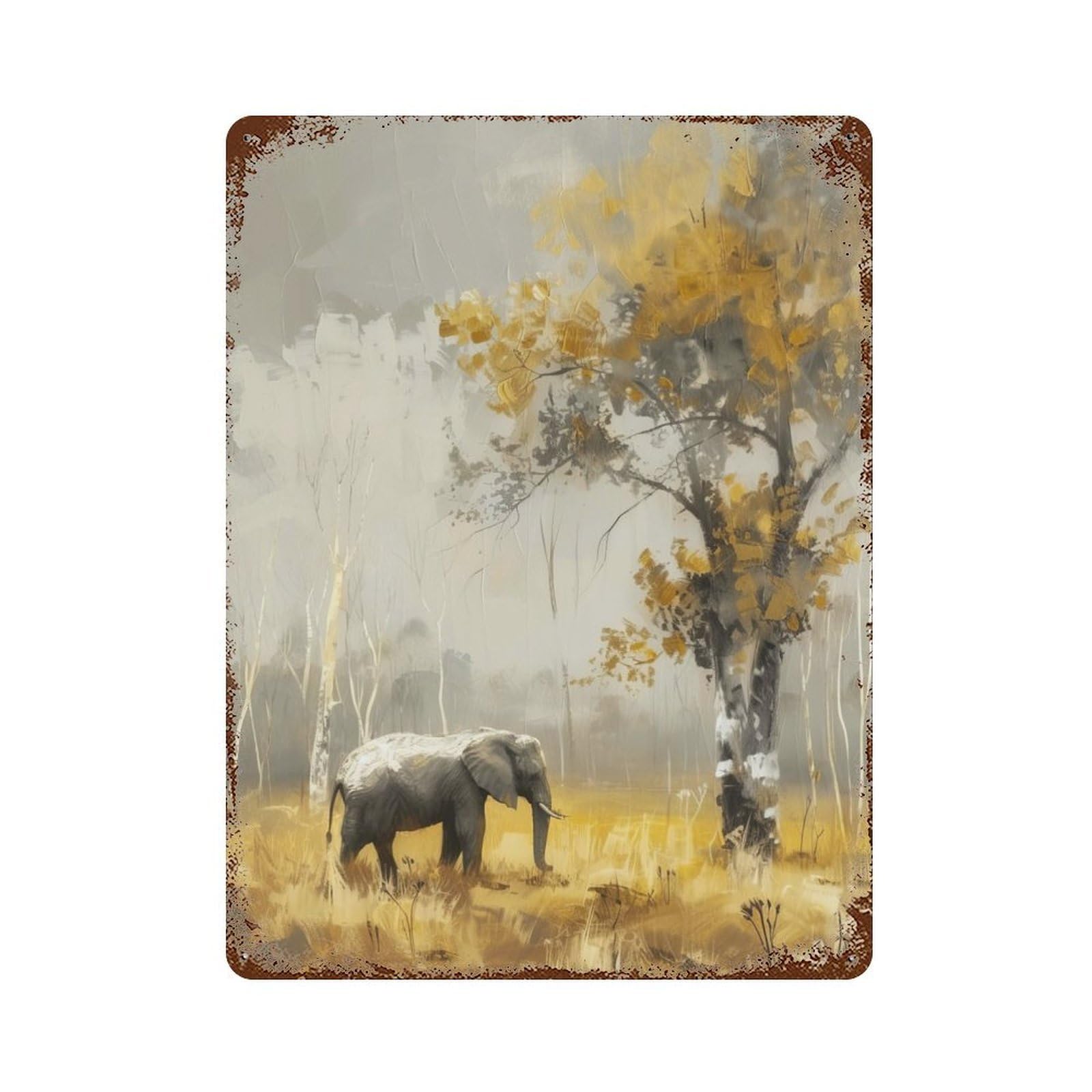 Elephant in Golden Forest Decorative Tin Sign 15.7"x11.8", Ideal for Basement, Hobby Room And Garage Decor