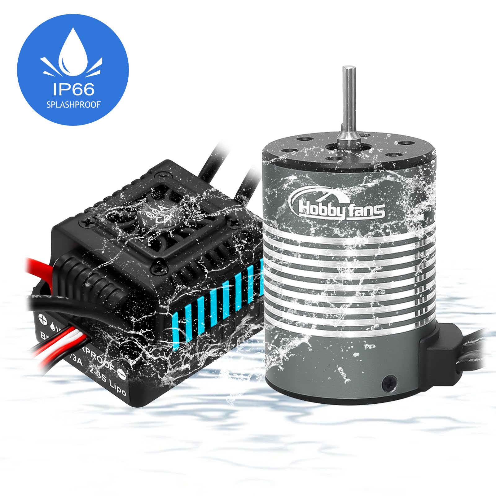 Motor sin escobillas impermeable S3650 de 4300 KV, eje de 3,175 mm con controlador de velocidad eléctrico ESC sin sentido de 60 A, juego combinado con disipador de calor y tarjeta de