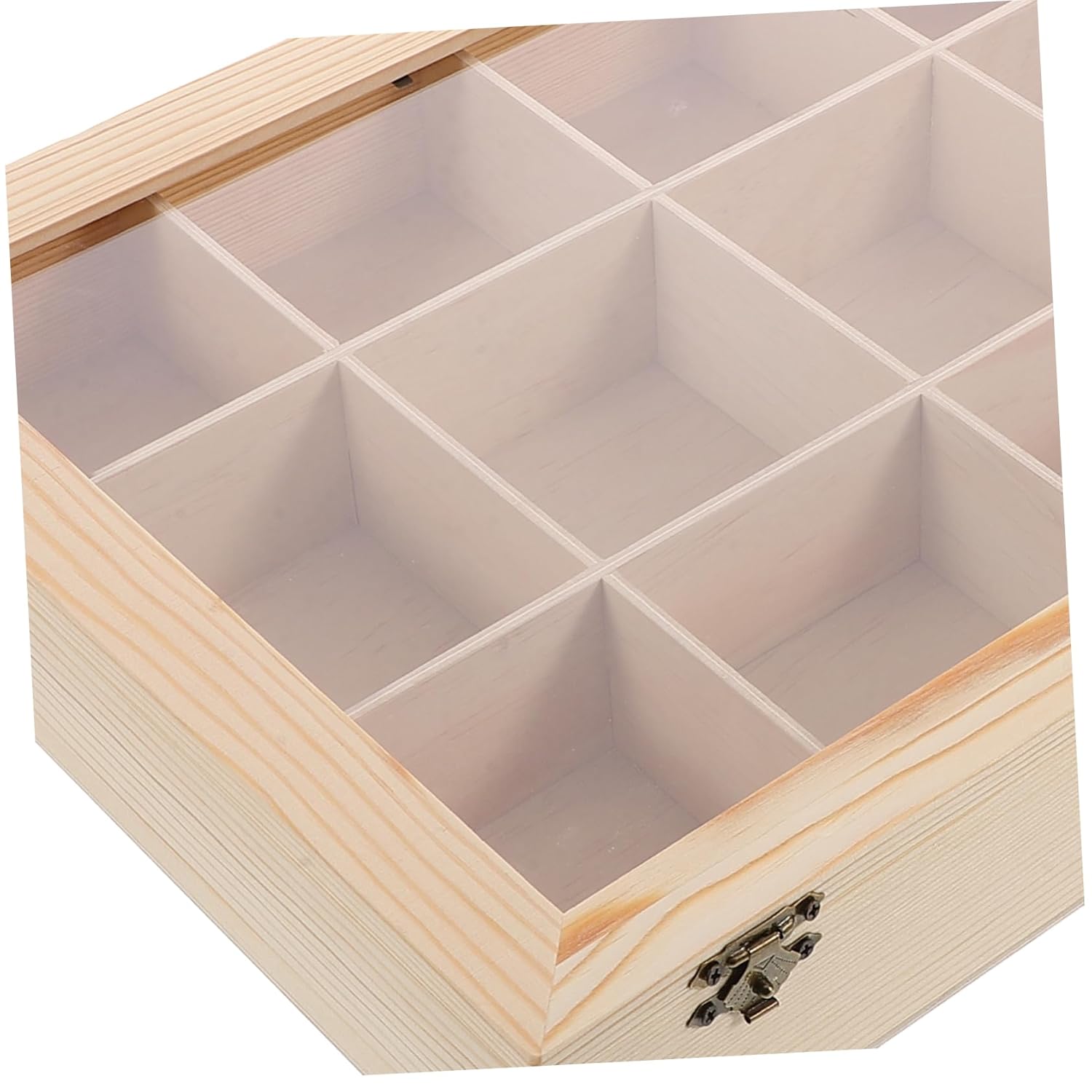 Unomor 12grid Wooden Rock Display Case for Collectibles Organizing Box Lid Crystal Storage Shelf