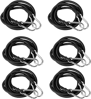 Lxoraziy 6 Piezas Cuerdas elásticas con mosquetones de 2x150cm, 2x100cm, 2X 50cm en Color Negro Correa elástica de Gom, Tensor de Goma con Ganchos para Lona de Piscina, Moto, Portabicis Coche