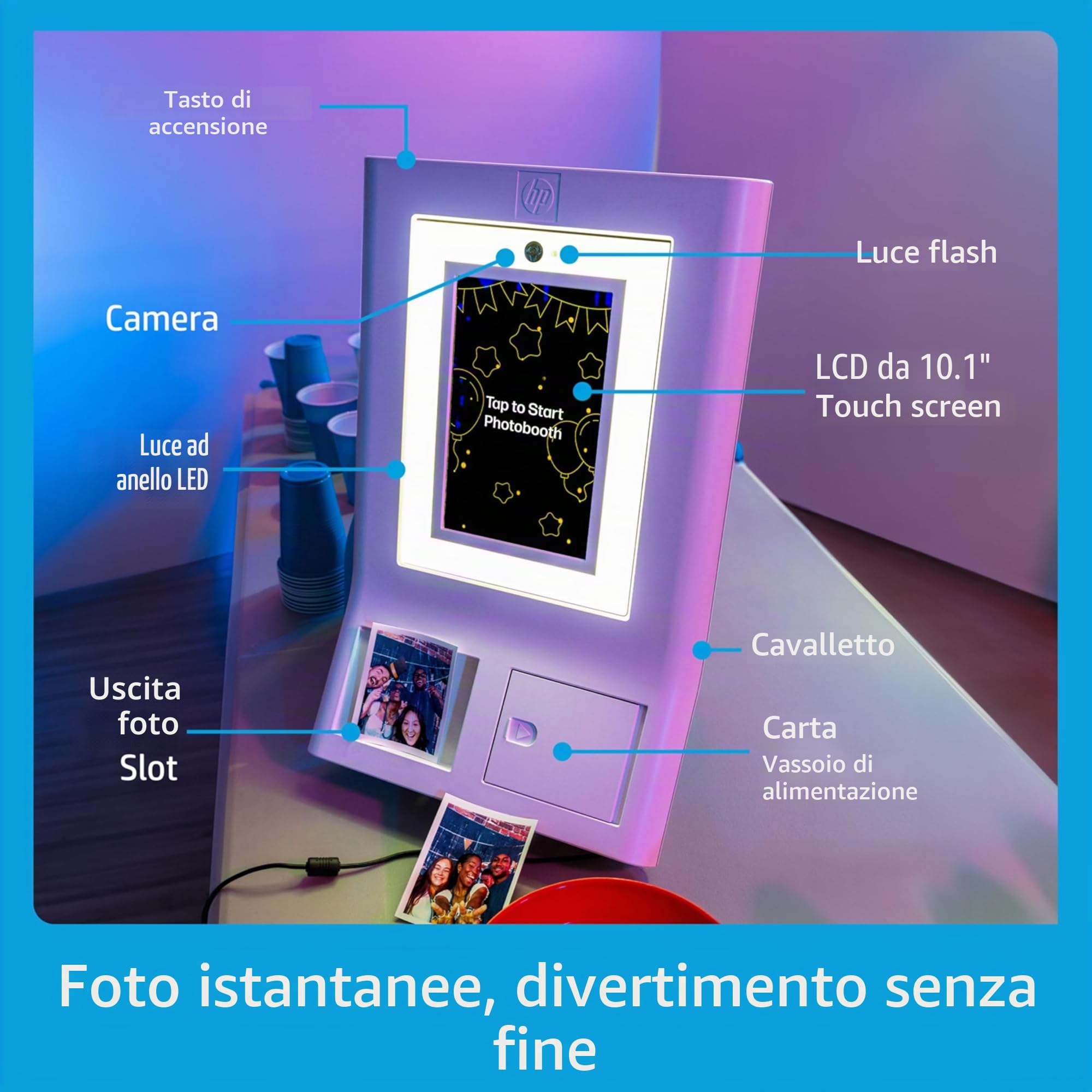 HP Sprocket Macchina per Cabina Fotografica Stampante Fotografica a Colori Istantanea (Bianca) Pacchetto Iniziale + Carta Zink (100 Fogli) + Custodia Imbottita