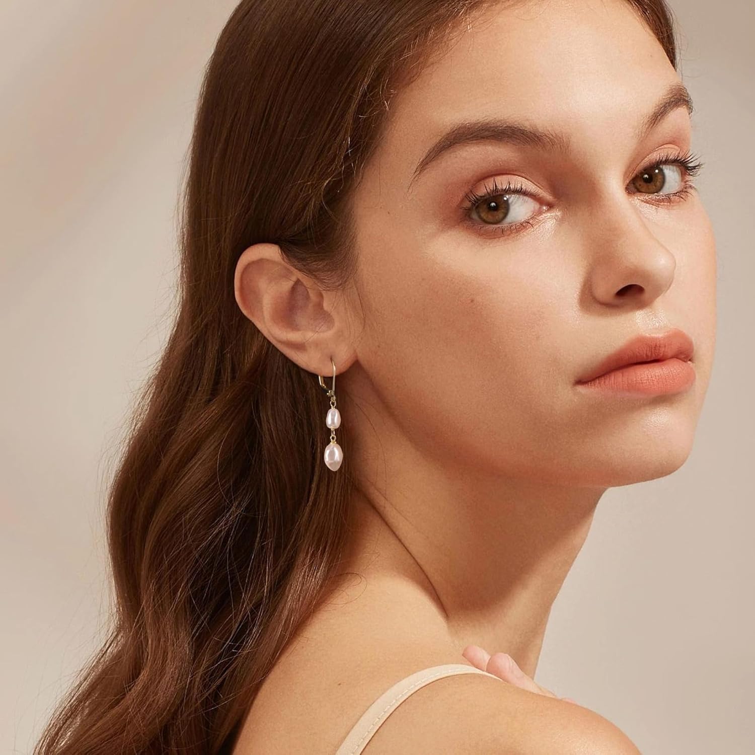14K Gold Pearl Dangle Earrings for Women,925 Sterling Silver Double Pearl Drop Earrings,Irregular Pearl Hypoallergenic Earrings - Image 2