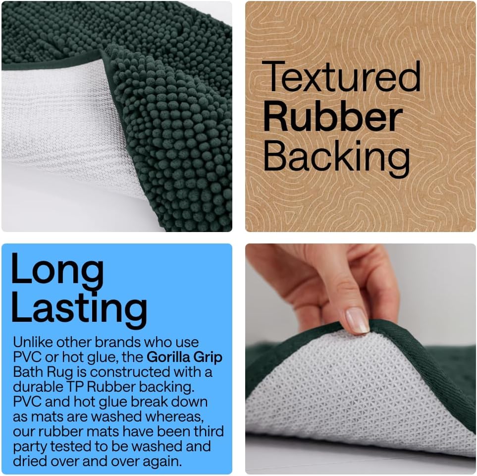 GORILLA GRIP Bathroom Rug Sets, Soft Chenille 2 Piece Area Rugs Set, Toilet Base Mat and 30x20 Carpet, Absorbent Microfiber Washable Mats Dry Quickly, Home Décor and Bath Room Accessories, Hunter