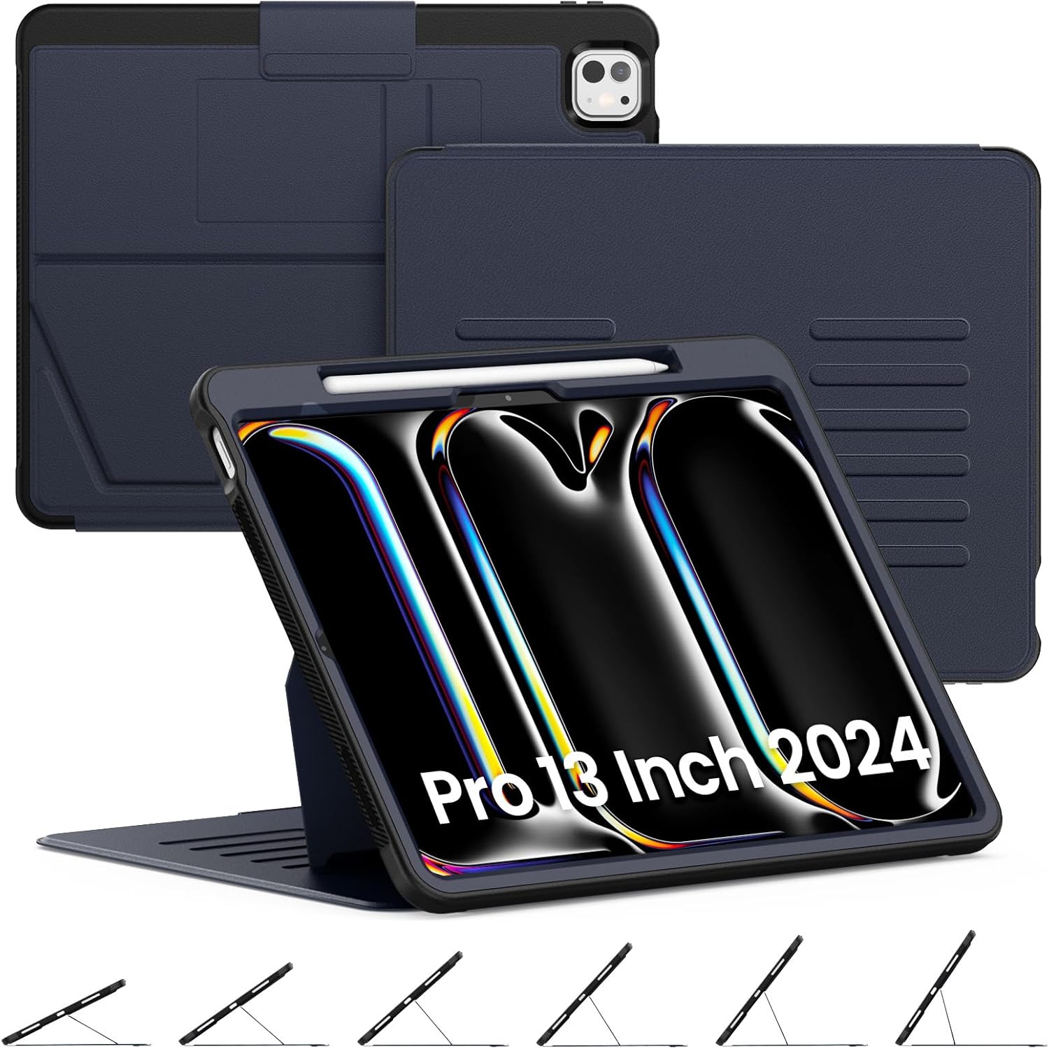 Timecity Case for iPad Pro 13 Inch 2024 (M4) 7th Genaration Case, Strong Magnetic with 6 Angle Stand, Auto Sleep/Wake, Upgrade PU Leather Cover for iPad Pro13 2024, Black