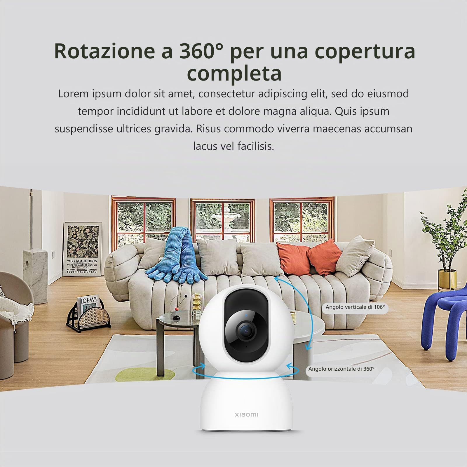 Xiaomi Smart Camera C400 Telecamera wifi interno, 2.5K Videocamera di Sorveglianza, 4MP Telecamera con Rilevamento Umano, Audio Bidirezionale & Visione Notturna, 2.4GHz, Compatibile con Alexa
