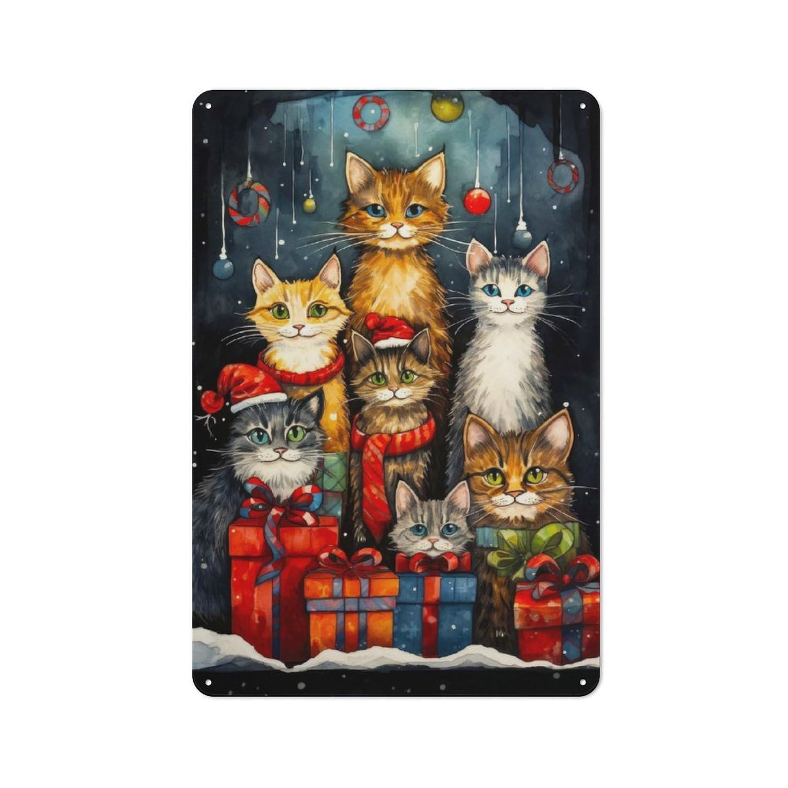 Junmoney Christmas Santa Cat Classic Decorative Tin Plaque 30X20cm Featuring Novelty Wall Art For Home, Shop, Pub Or Studio Wall