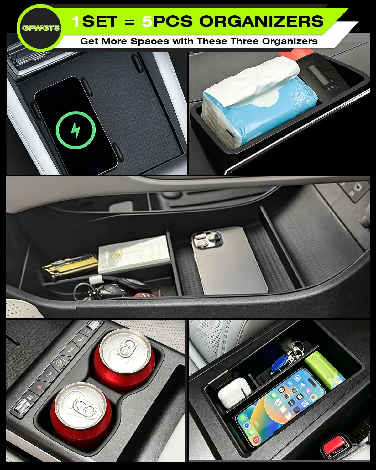 [5 pezzi] Set scatola portaoggetti per console centrale per BYD Atto 2 EV DM-i 2026 (Non per Atto 2 2025), tappetino di ricarica in silicone, vano portaoggetti, organizer per bracciolo, vano