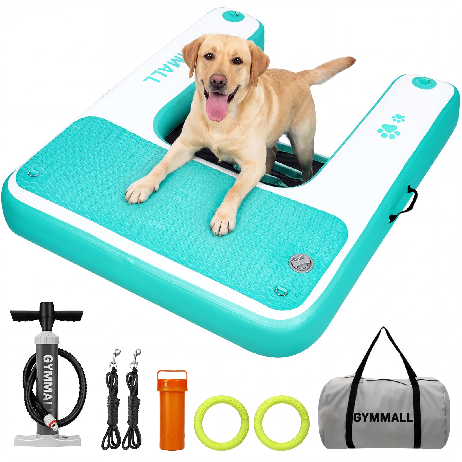 GYMMALL Aufblasbare Hundeplattform, Rampe Hund für Boote, Hunde Pool, Seen und Meer, rutschfeste Sicherheitsplattform, Eva-Hunderampe mit Schwimmleiter
