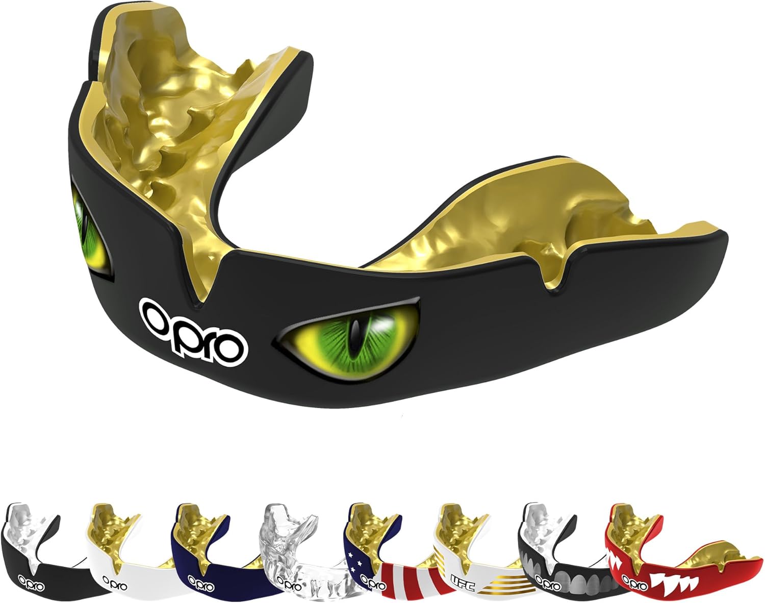 OPRO Adult Instant Custom-Fit Mouth Guard, Green Eyes, for Rugby, Boxing, Hockey, MMA