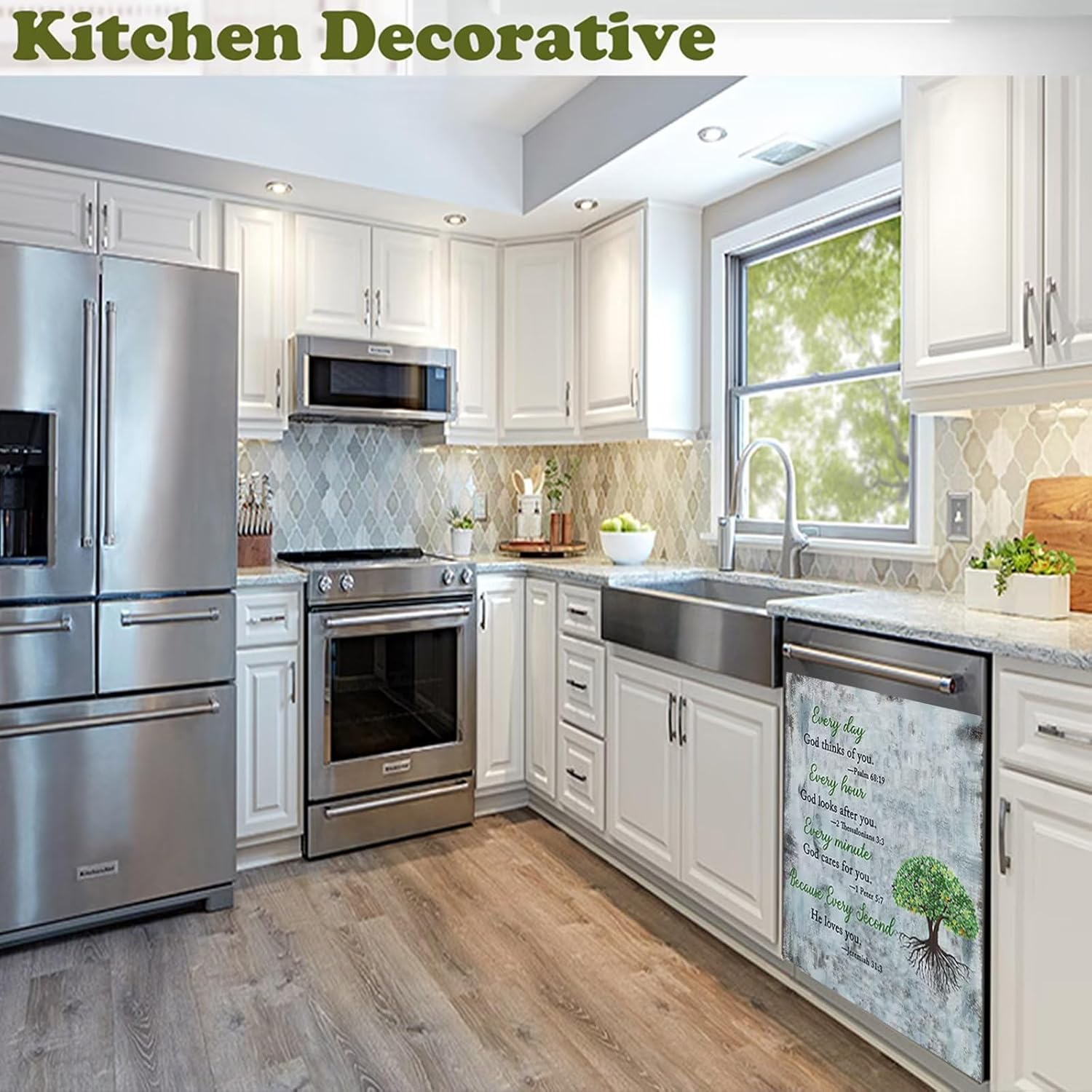 Rustic Magnetic Reusable Dishwasher Cover,Tree Of Life Dishwasher Front Door Cover Sheet Kitchen Appliance Decor,Christian Gift Refrigerator Vinyl Decal Trimmable Reusable Magnet 23"x26"