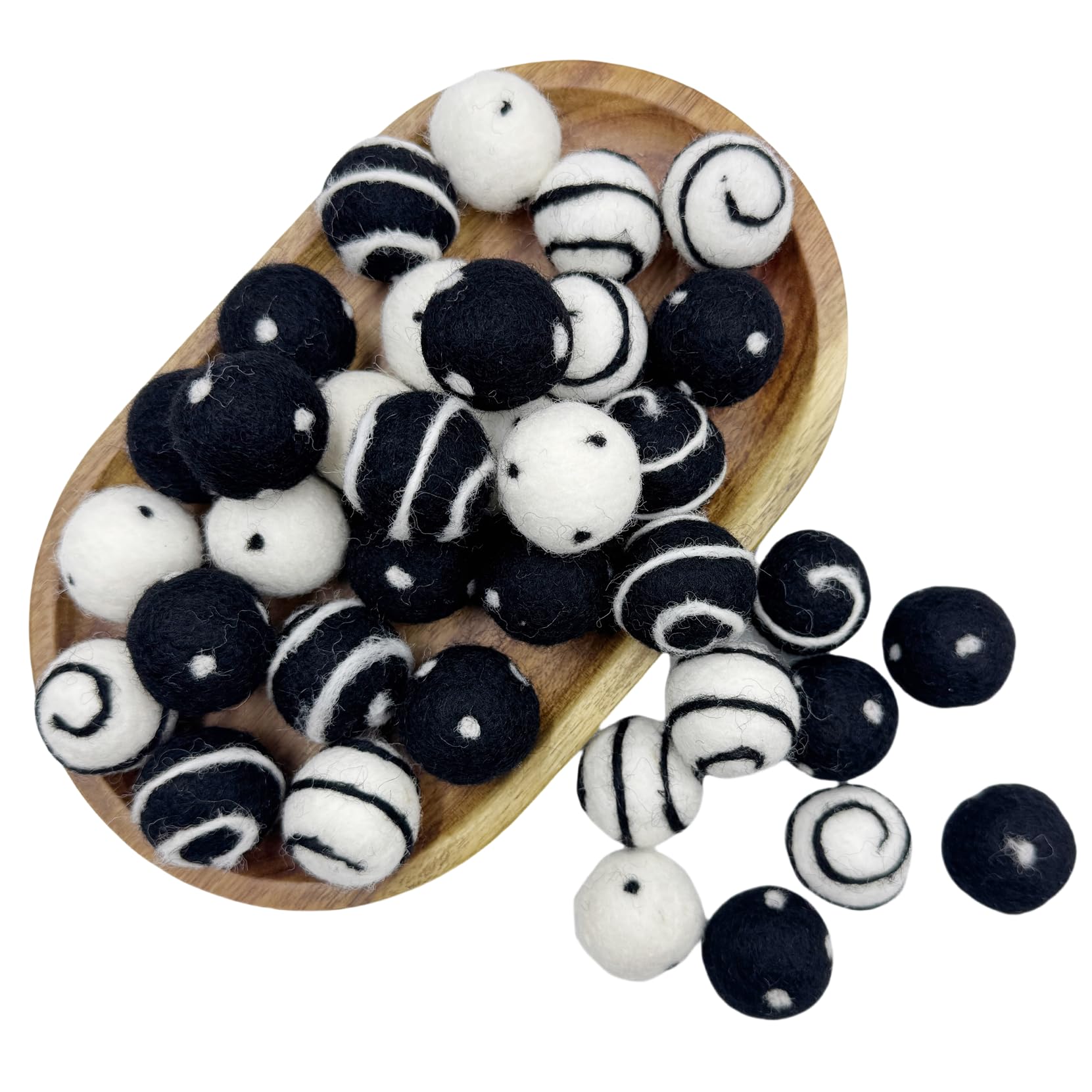 Wool Felt Balls for Crafts 2.5cm 40pc Black White Polka Dots DIY Felt Ball Garland