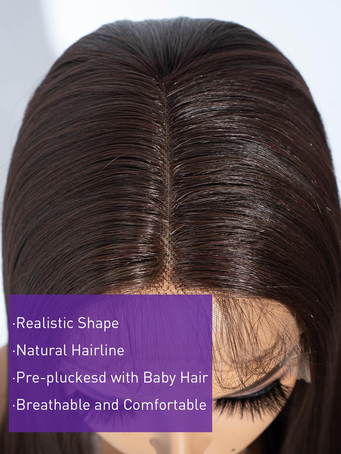 Joedir Long Straight Lace Front Wigs T-Part lace Wigs for Women Pre-plucked Straight Hair Glueless Wig with Baby Hair 28 inch Middle Part Silk Straight Hair Heat Resistant Fiber Brown - Image 4
