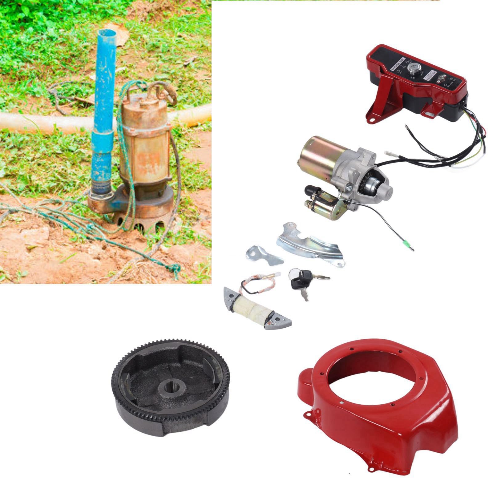 Kit de Arranque Eléctrico Resistente para Generadores de Gasolina 168F 170F, Incluye Volante y Motor, Fácil de Instalar y Duradero