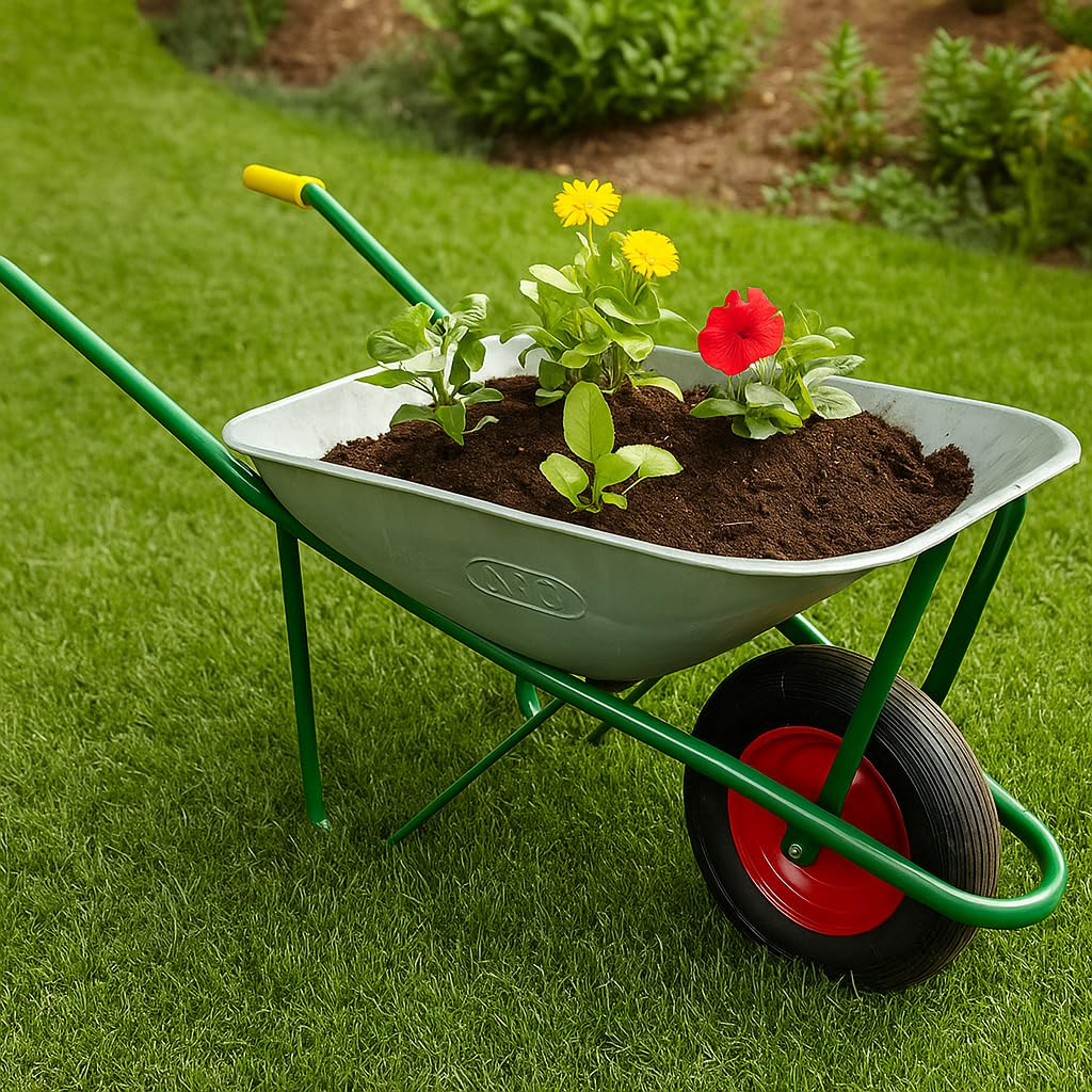 Carriola per Edilizia 80 Litri – Vasca Zincata Robusta – Struttura Rinforzata con Ruota Pneumatica – Ideale per Cantieri, Giardinaggio e Trasporto Materiali – LEMAG SRL