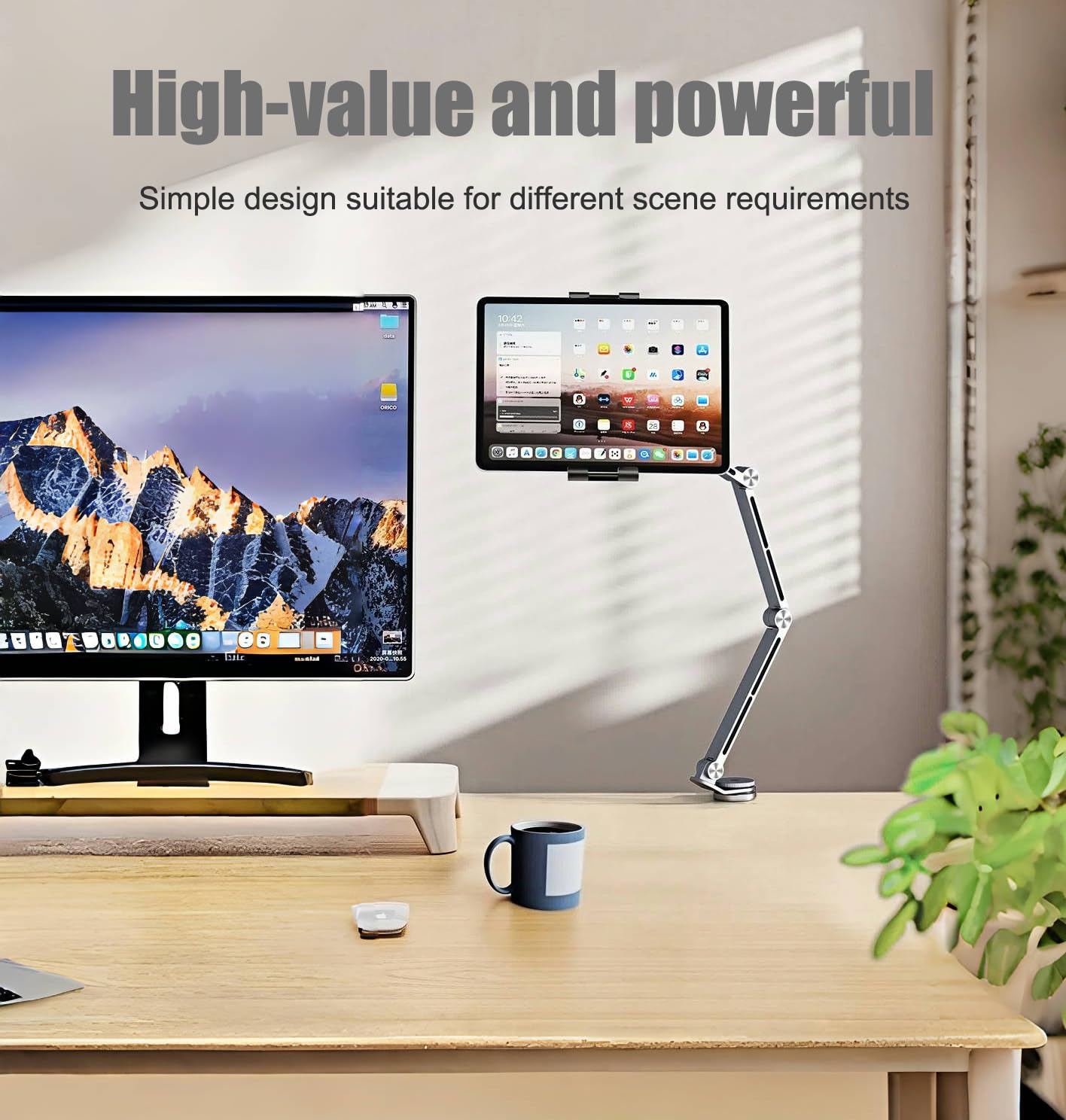 Soporte para tableta para iPad, soporte plegable para tableta de brazo largo de aleación de aluminio, con base giratoria de 360°, compatible con pantalla de 4,7-16 pulgadas, iPad, Kindle (gris)
