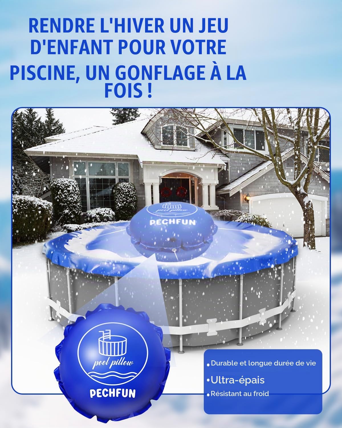 Coussin Piscine Hivernage, 120×120cm Coussin Hivernage Piscine Hors Sol, avec Valve de Sécurité et Double Couture, Kit de réparation Inclus, Circulaire