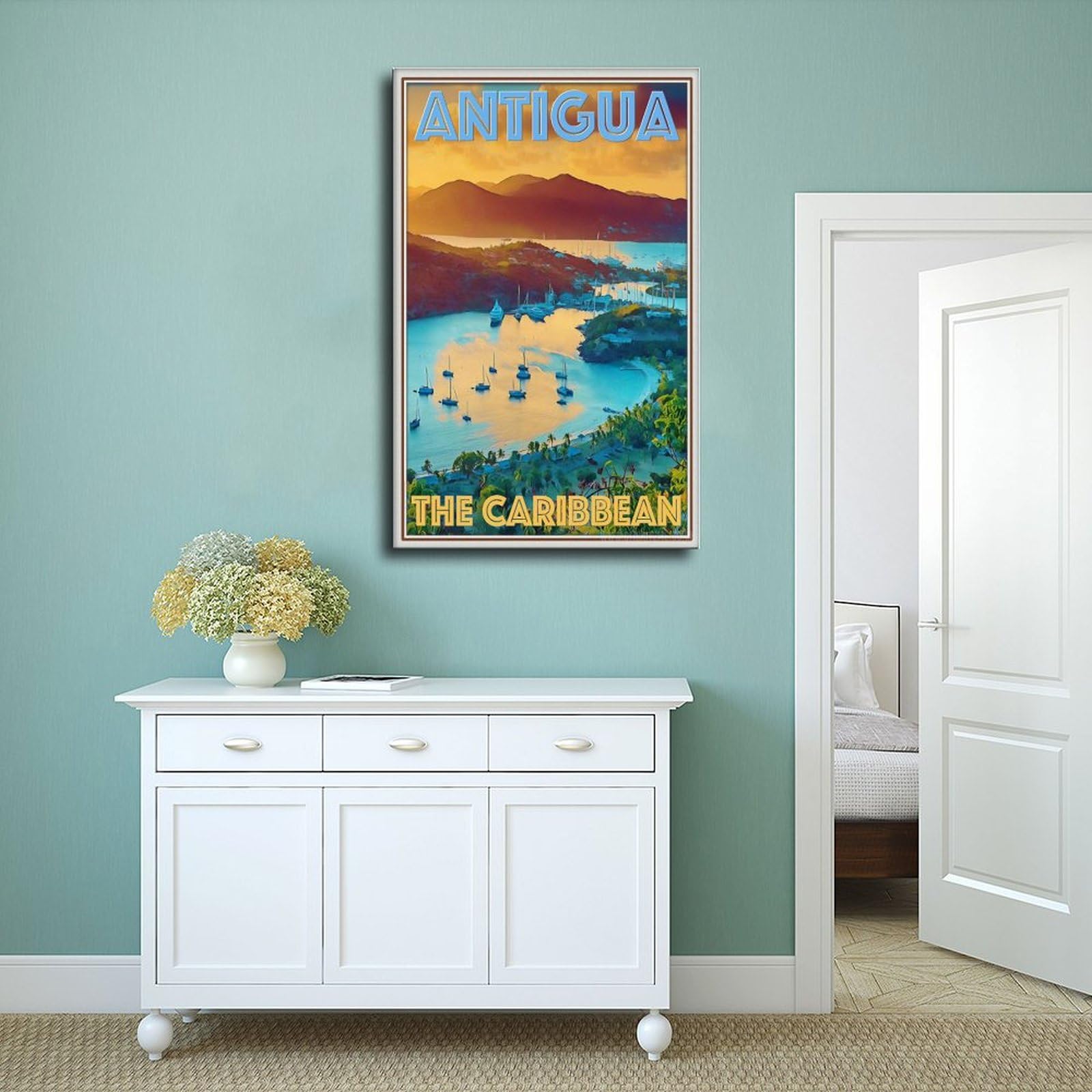 NEOHI Retro styl vintage plakat podróżny Karaiby Antigua wakacje płótno sztuka ścienna plakaty i wydruki pokój estetyczna sypialnia biuro dekoracja 24 x 36 cali (60 x 90 cm)