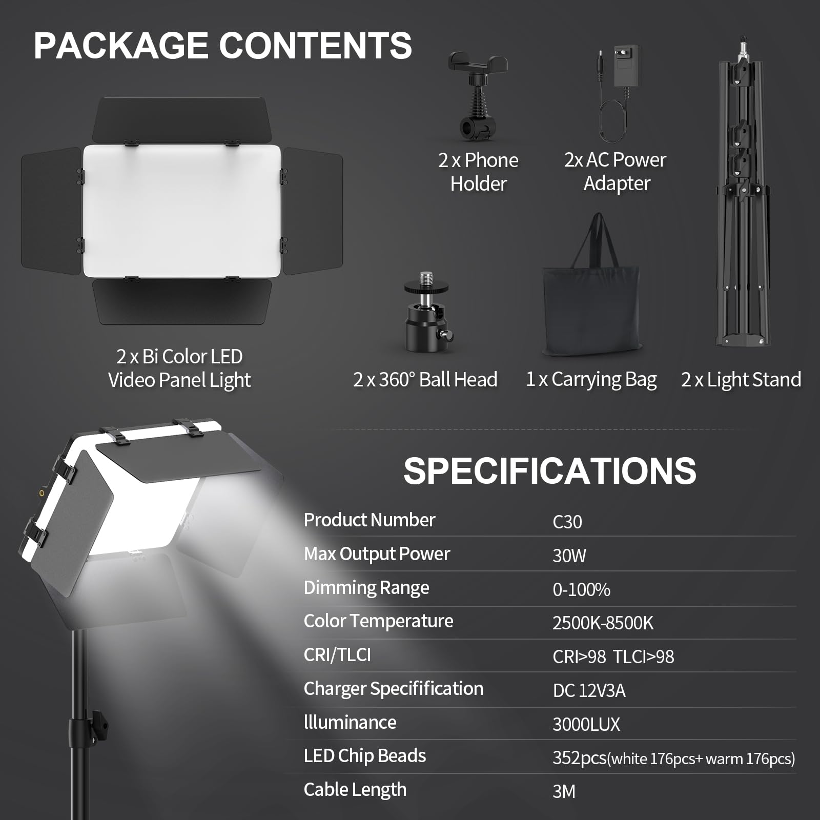 Lampa wideo LED z drzwiami stodoły, dwukolorowe oświetlenie fotograficzne 3000 luksów 2500 K-8500 K ściemniany panel oświetleniowy studyjny oświetlenie podcastów do nagrywania filmów na żywo