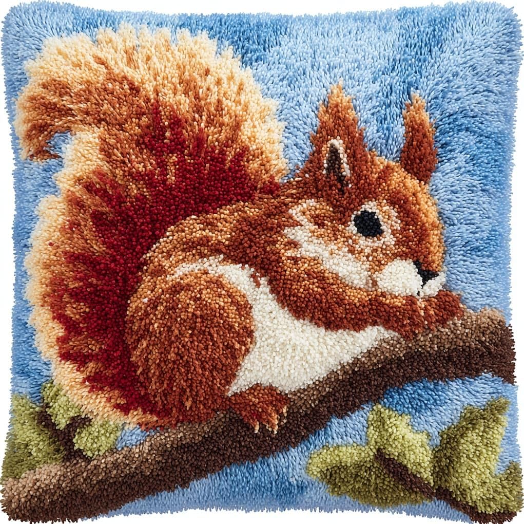 WallustrioaW Latch Hook Pillow Case Kits,Squirrel on the Branch