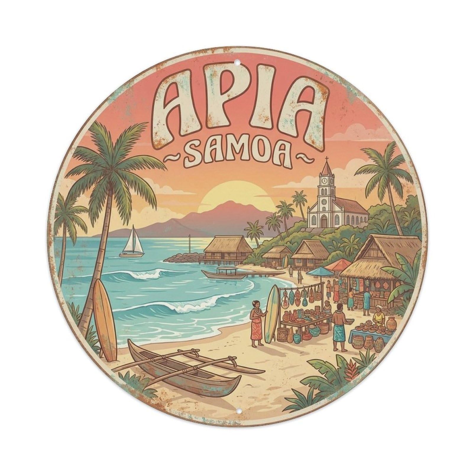 Olyhtr 8X8inch Classic Style Vintage Samoa Apia Travel Landmark Regional Heritage Metal Tin Sign