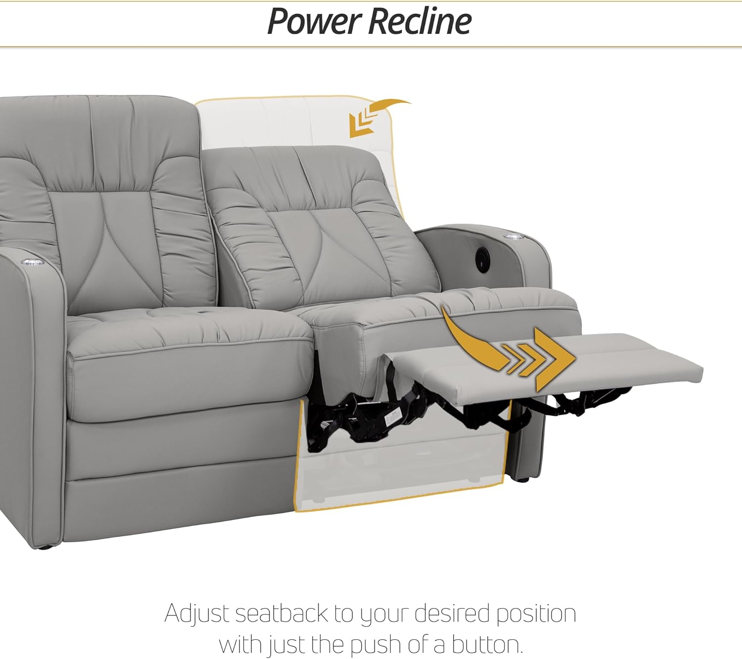 De Leon RV Loveseat, Ultimate Leather, Heat and Massage, Power Recline, Ash