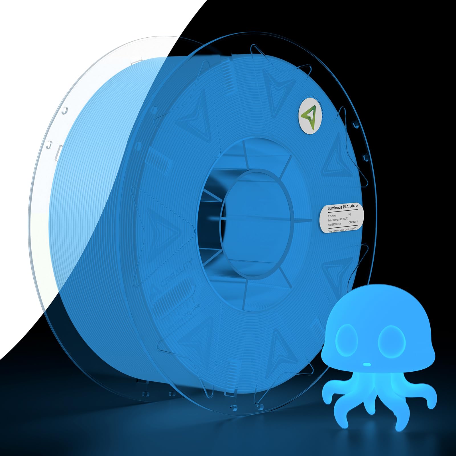 Creality Official Hyper PLA Filament 1.75mm, Glow in The Dark Filament, 3D Luminous PLA Printer Filament, RFID Filament, Best with UV Lamps, Fit Most FDM 3D Printers, 1KG Spool (2.2 lbs) Blue