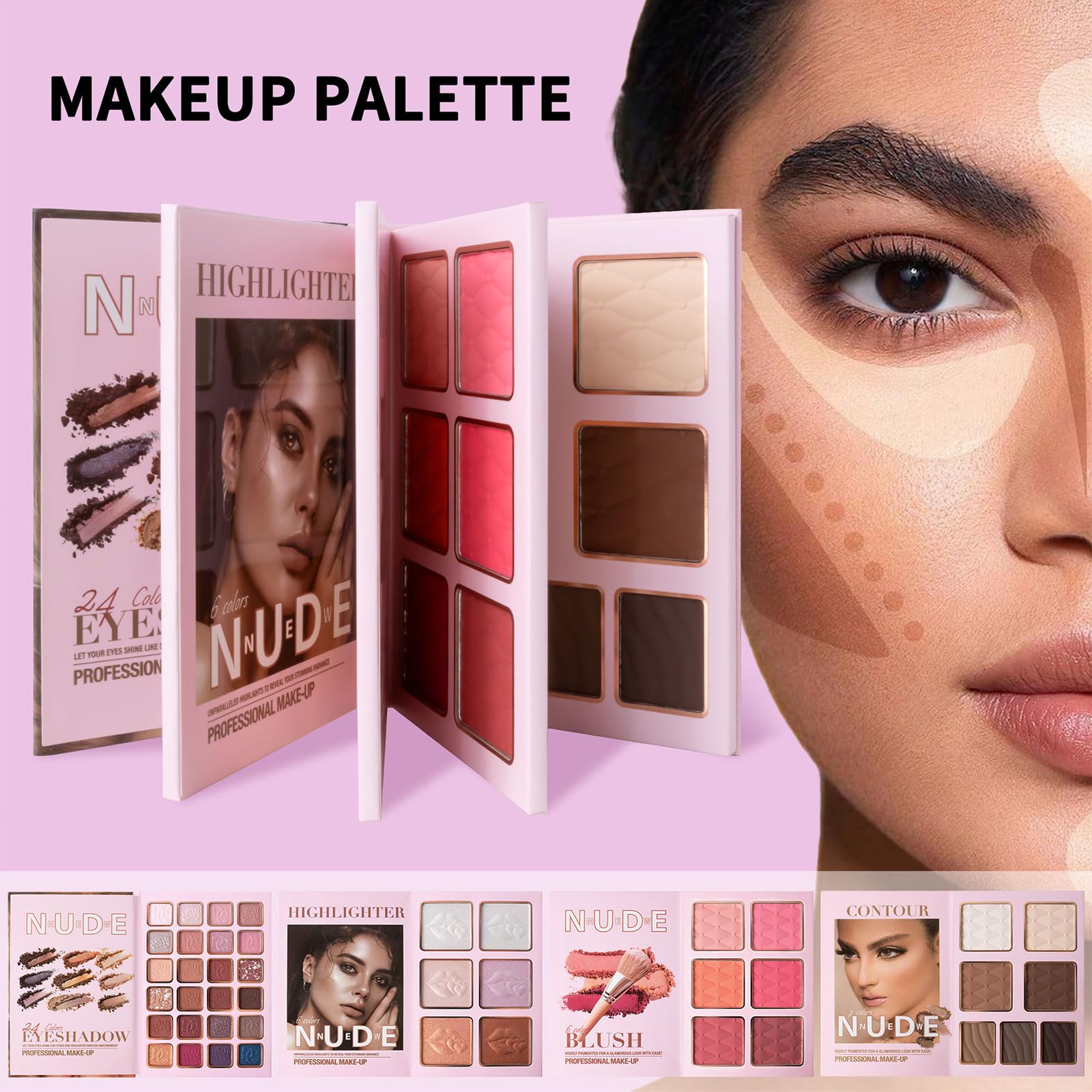 Kit Trucco Tutto in Uno Set Trucco Completo, Palette da 24 Ombretti, 6 Illuminanti, 6 Fard, 7 Contorni, Set Cosmetico Impermeabile a Lunga Durata e Facile da Applicare per un Look Perfetto
