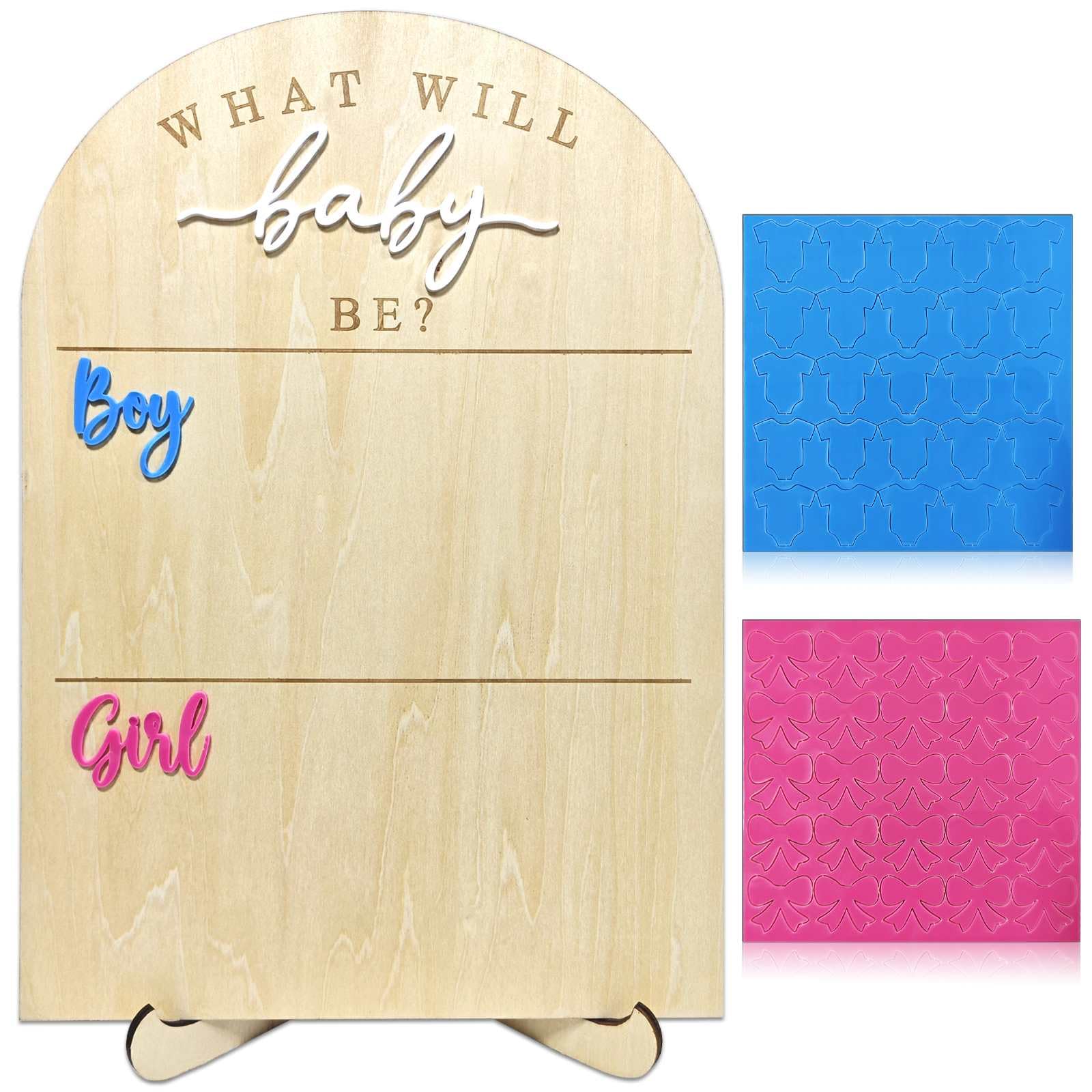 Tableau de vote en bois de baby shower avec support et autocollants fille ou garçon