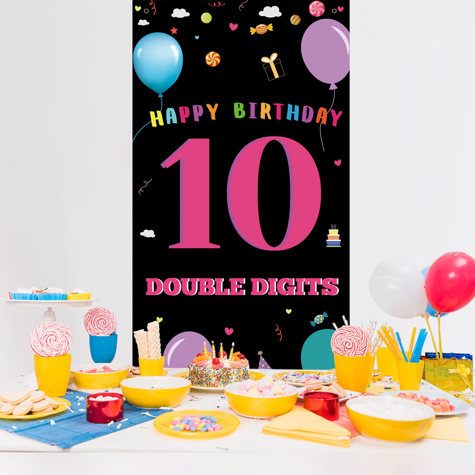 10. Geburtstag Dekoration – Hintergrund Banner 90x180 Cm, Rosa, Für Drinnen & Draußen