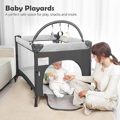 Miniatura 4 de Moisés de bebé 4 en 1 con configuración con una sola mano y colchón impermeable - Paquete y juego certificado ASTM, corral plegable portátil con