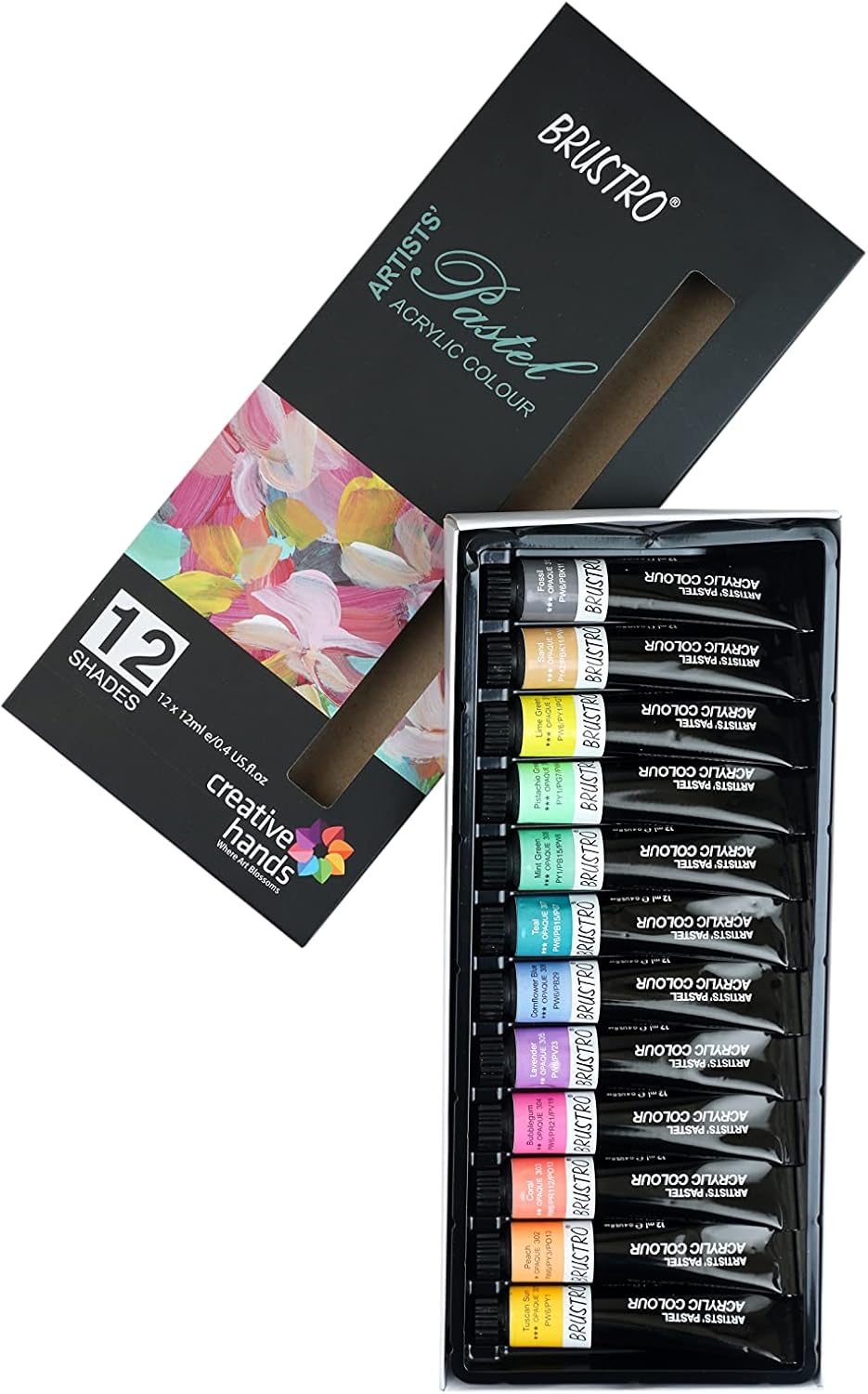 BRUSTRO Artists ’ Acrylic Pastel Colour Set of 12 Colours X 12ML Tubes