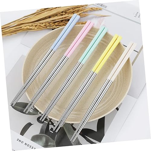 Miniatura 7 de DOITOOL 5 pares de palillos de acero inoxidable a granel para acampar, cubiertos de acero inoxidable, palillos de color caramelo, palillos