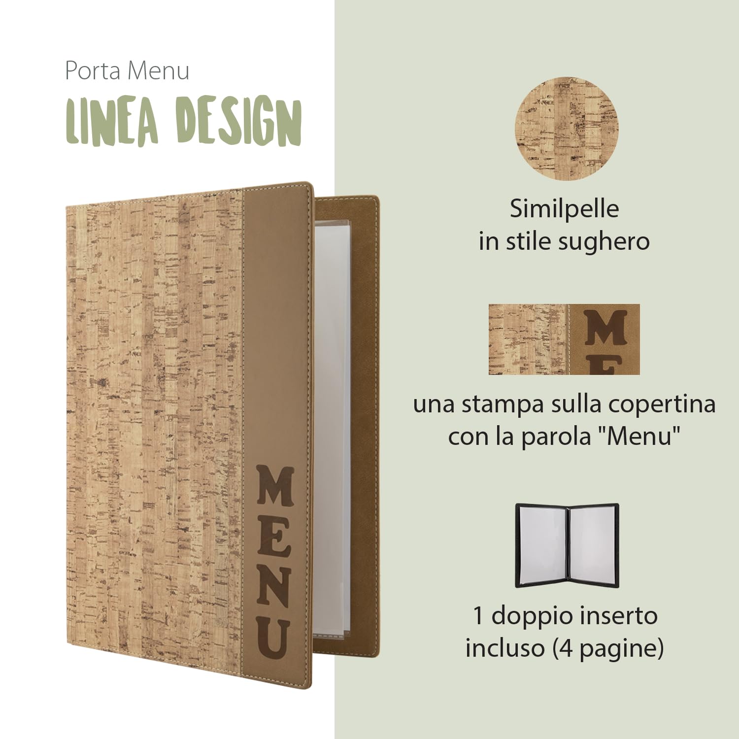 SECURIT Porta Menu Linea Design A4 Similpelle Cork Beige 1 Doppio Inserto