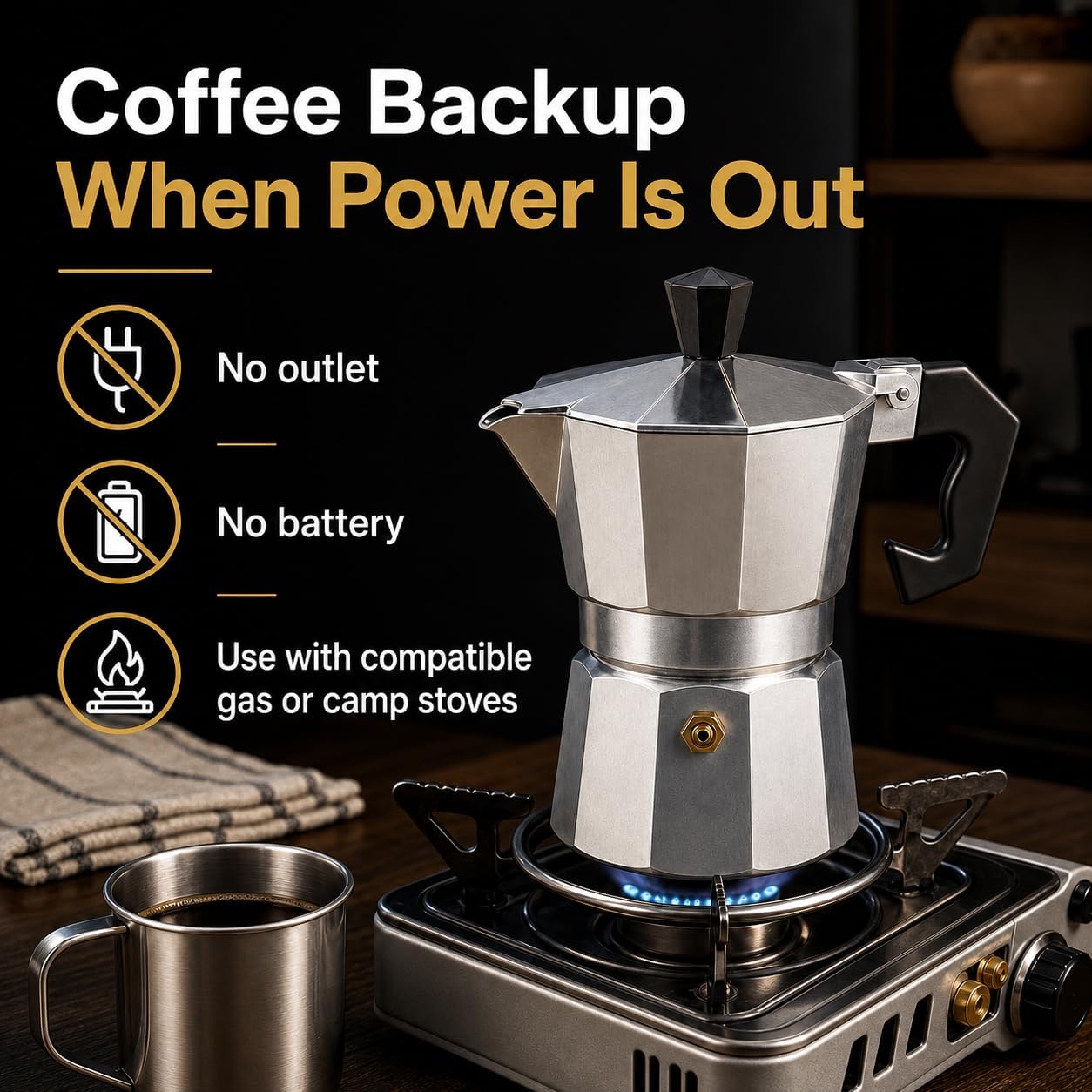 Single Cup Stovetop Moka Pot & Cuban Coffee Maker for Travel/Gas/Electric