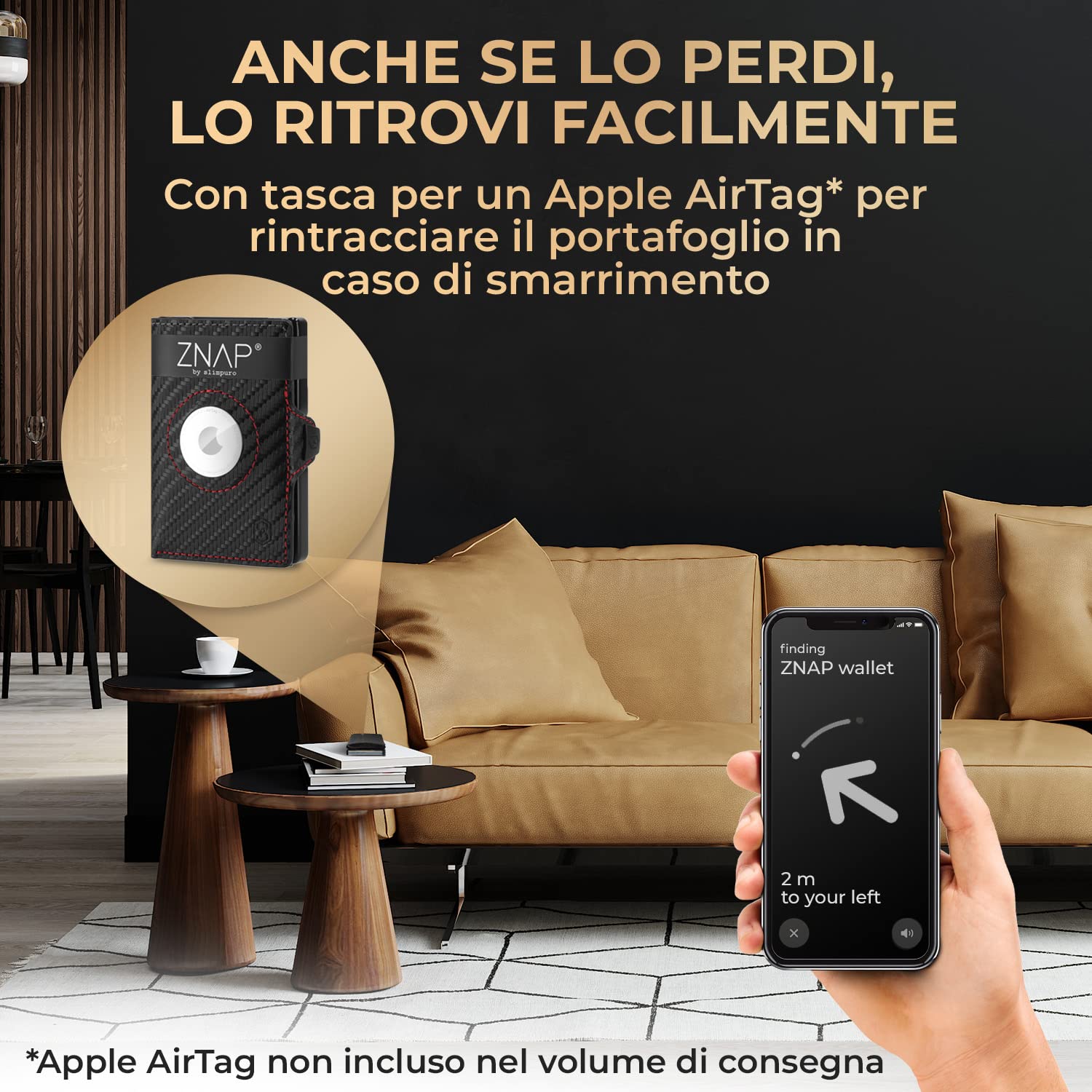 ZNAP Airtag Wallet in pelle premium | Porta carte di credito uomo | Portafoglio uomo | Blocco RFID & Slim Wallet