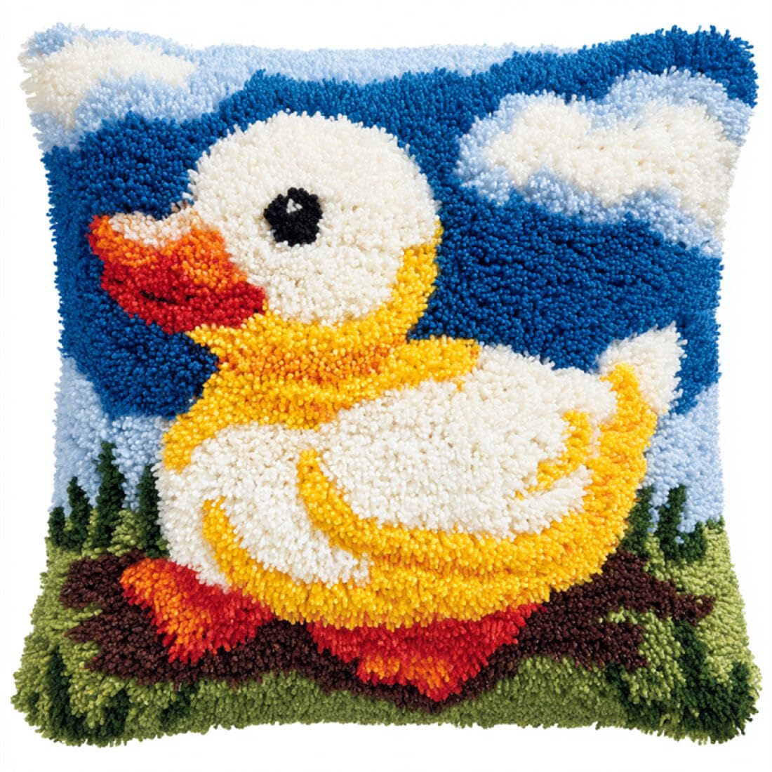Kitquiver Animal Latch Hook Craft Kits Cartoon Duck DIY Tapestry Throw Pillow Cover Needlepoint Cushion Kits for Home Décor Needlework Kit for Beginners 17x17In