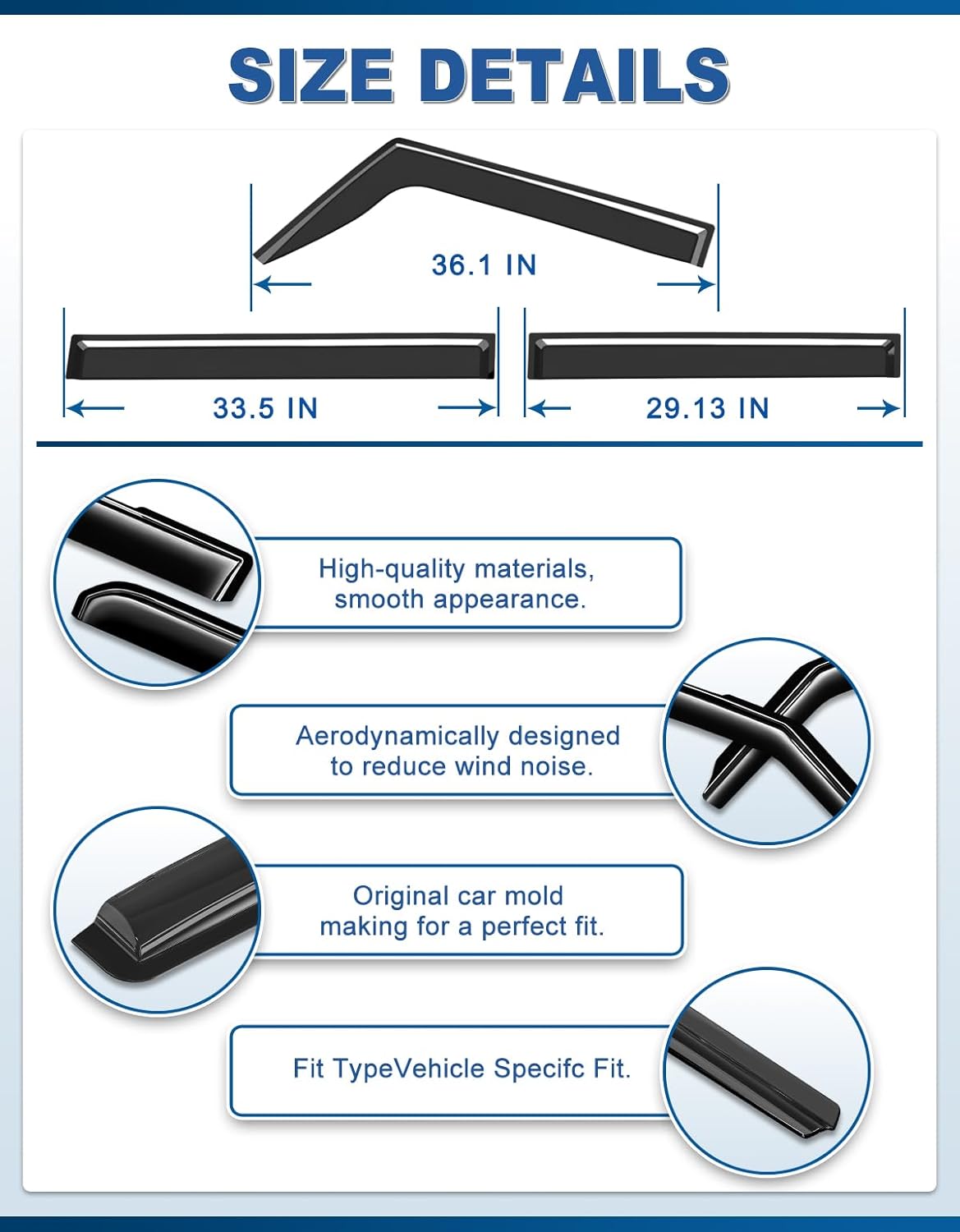 6pcs Out-Channel Window Rain Guards Fit for 2018-2026 Jeep Wrangler JL/2020-2026 Jeep Gladiator, Window Visors Vent Visors Vent Shades Wind Deflector Dark Smoke Car Tape-on 6-pcs with Thicker