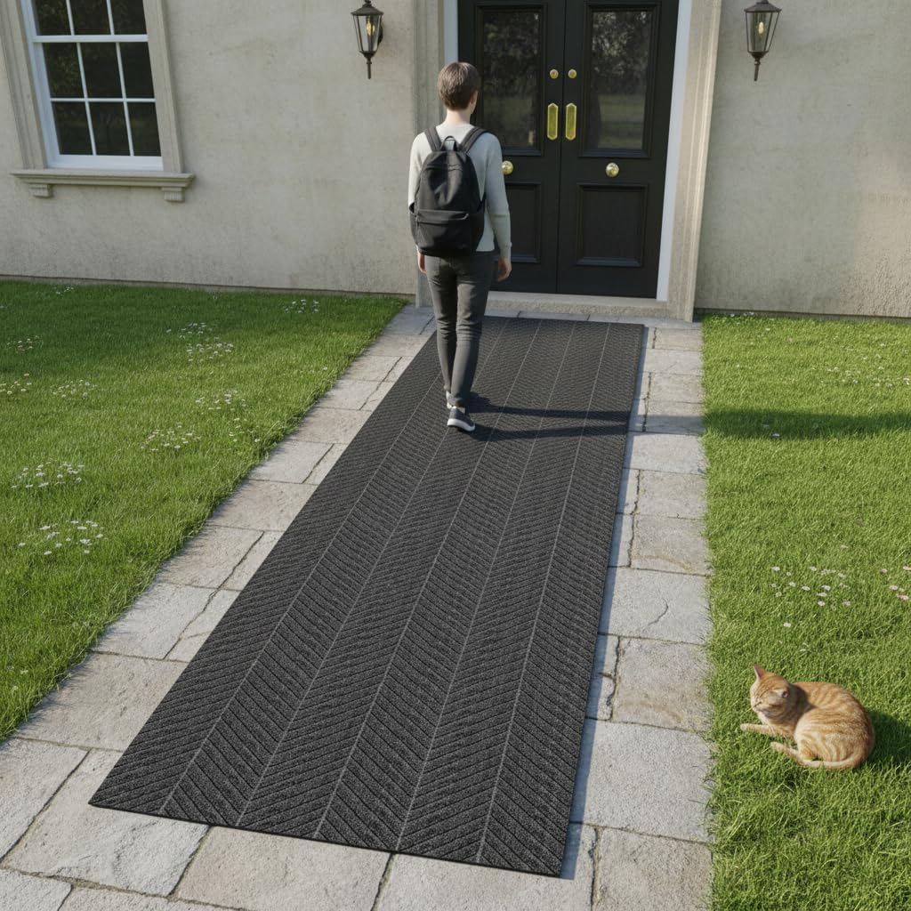 UHOUSEST Door Mat 80x300cm, Non Slip Washable Indoor Outdoor Door Mats, Dirt Trapper Floor Mat with TPE Backing, Edge-Free Grey Doormat for Super Long Corridor, Airport Walkway