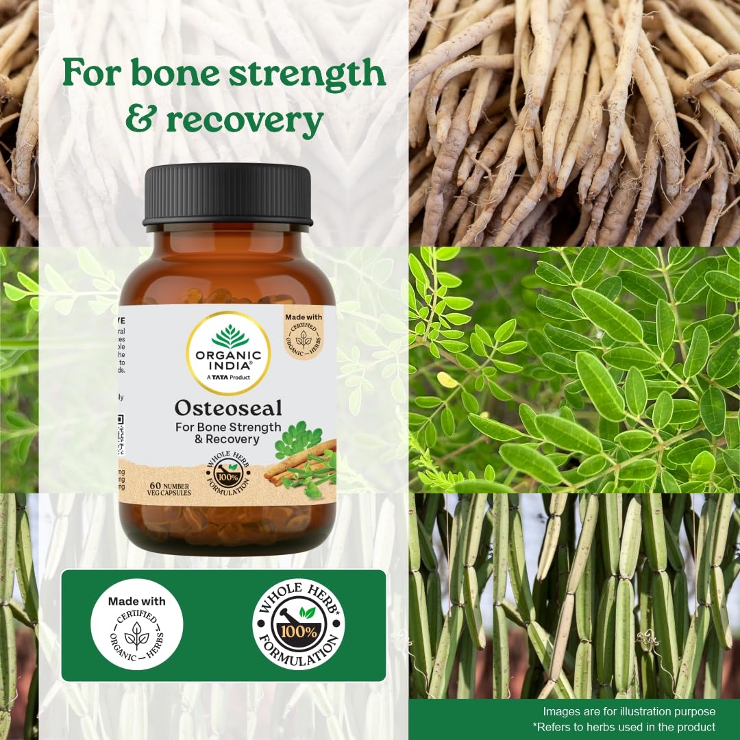 A TATA Product - Organic India Osteoseal 60 Capsule - Bio-available Calcium, Phosphorus & Amino Acids, Helps Increase Bone Mineral Density, Healthy Bone & Teeth GMP & NPOP Certified Organic product image 2