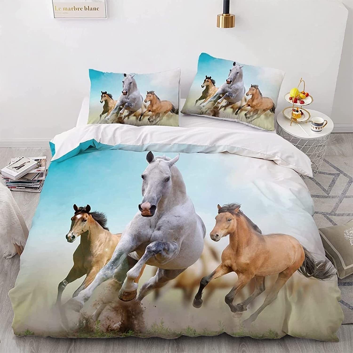 NUEYSP King Size Duvet Cover Sets Horse Bedding for Kids Aldult Duvet Cover with Zipper Closure Hypoallergenic Microfiber Quilt Cover 94.5"x 86.6" + 2 Pillowcases 19.7"x 29.5"